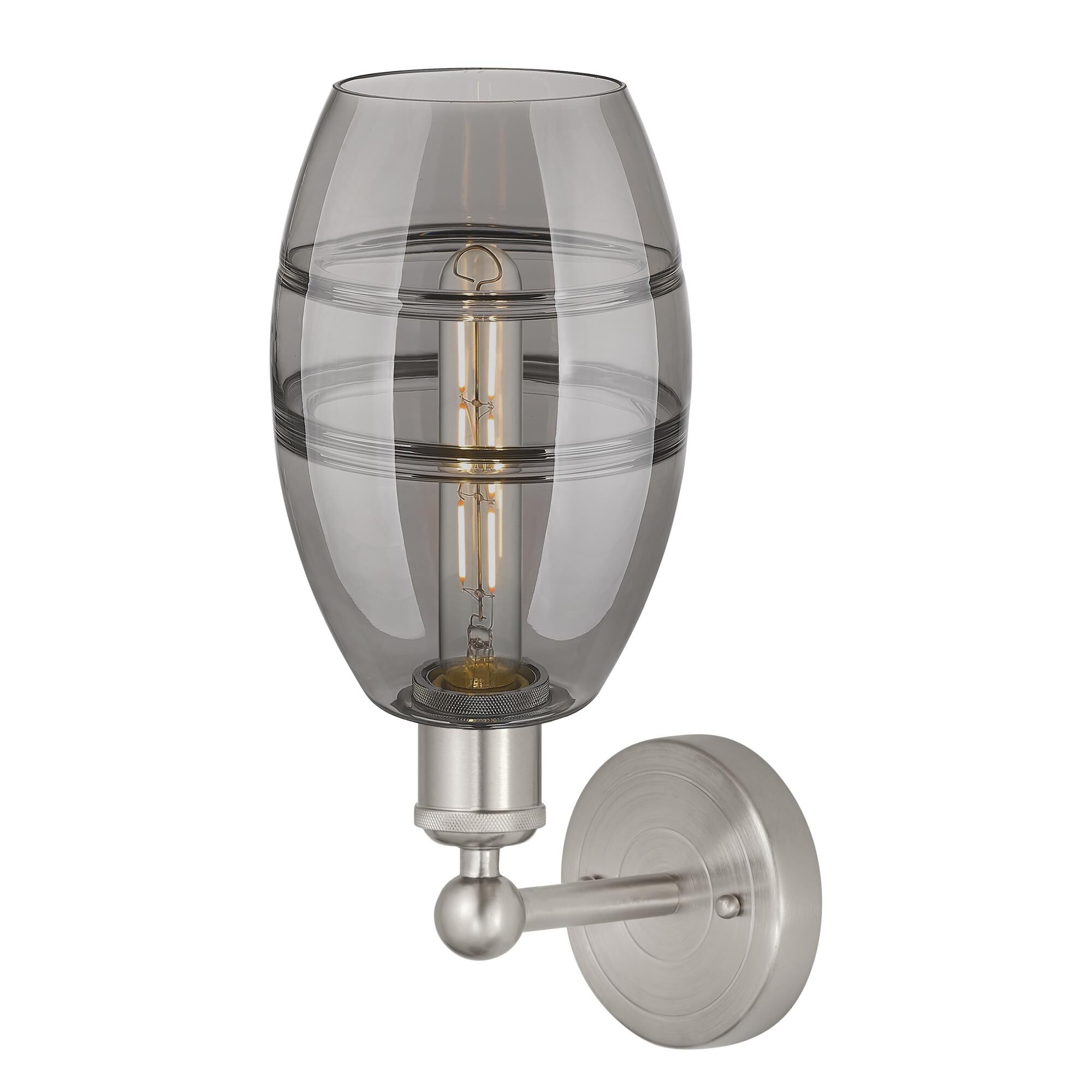 Shown in Brushed Satin Nickel finish and Light Smoke glass