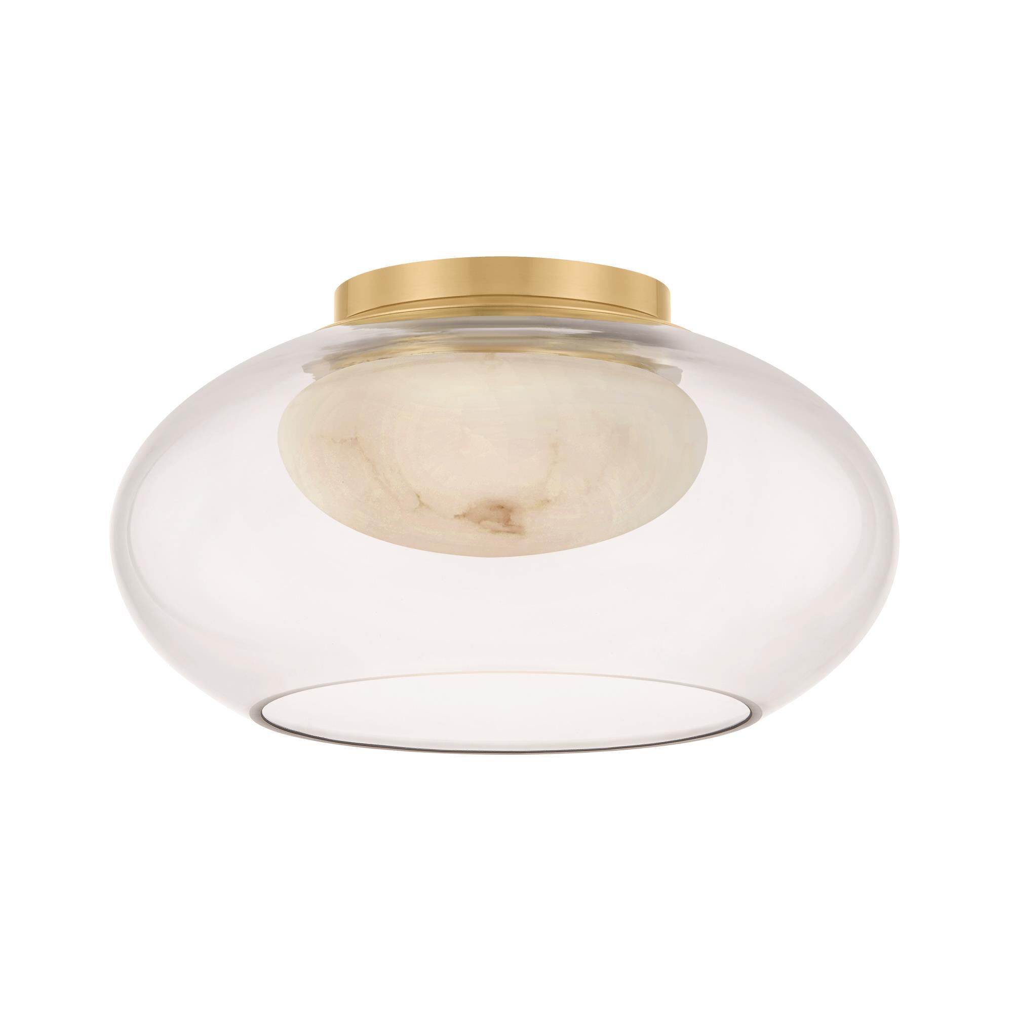 Shown in Aged Brass finish and Clear glass