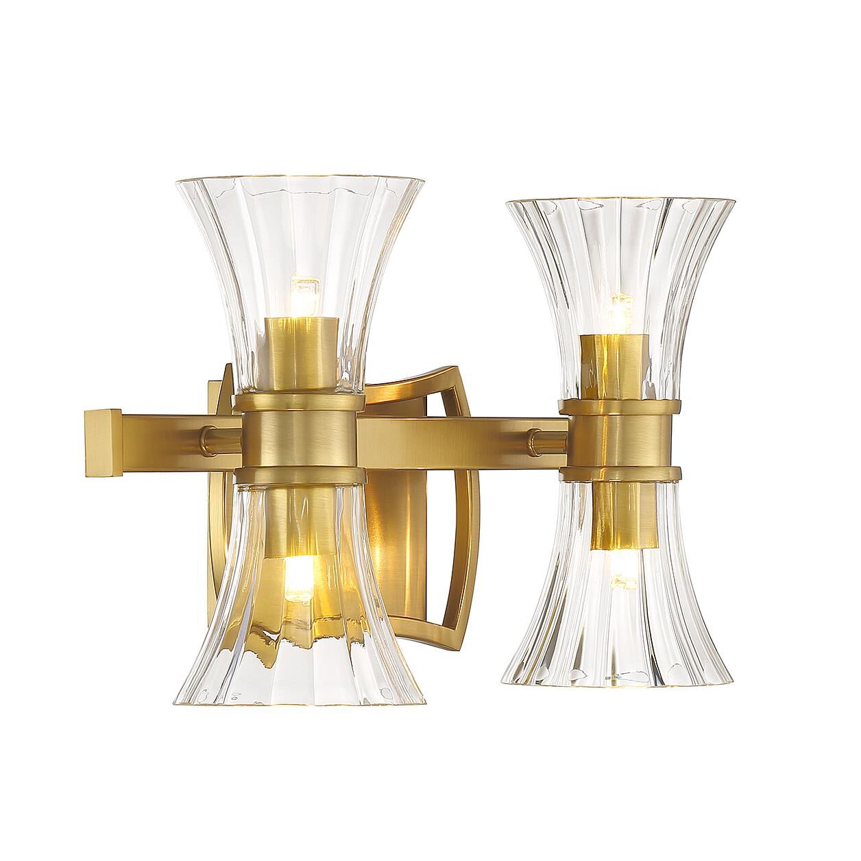 Shown in Warm Brass finish and Clear Ribbed glass