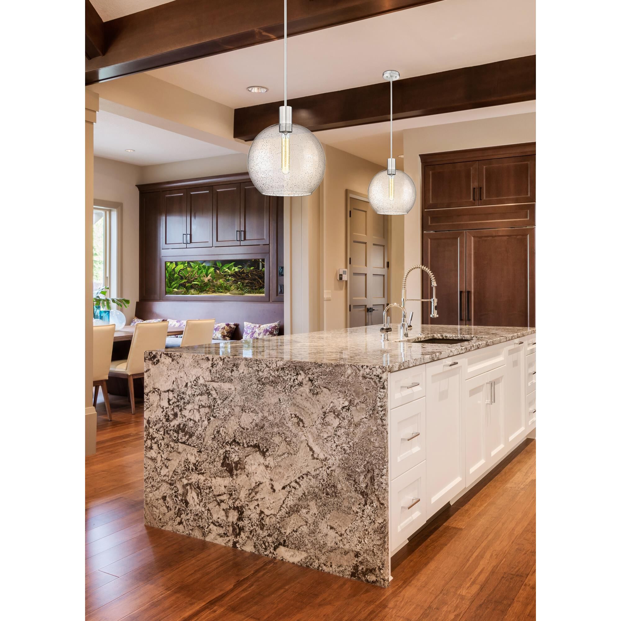 Shown in Brushed Nickel finish and Clear Seedy glass and Clear Seedy shade