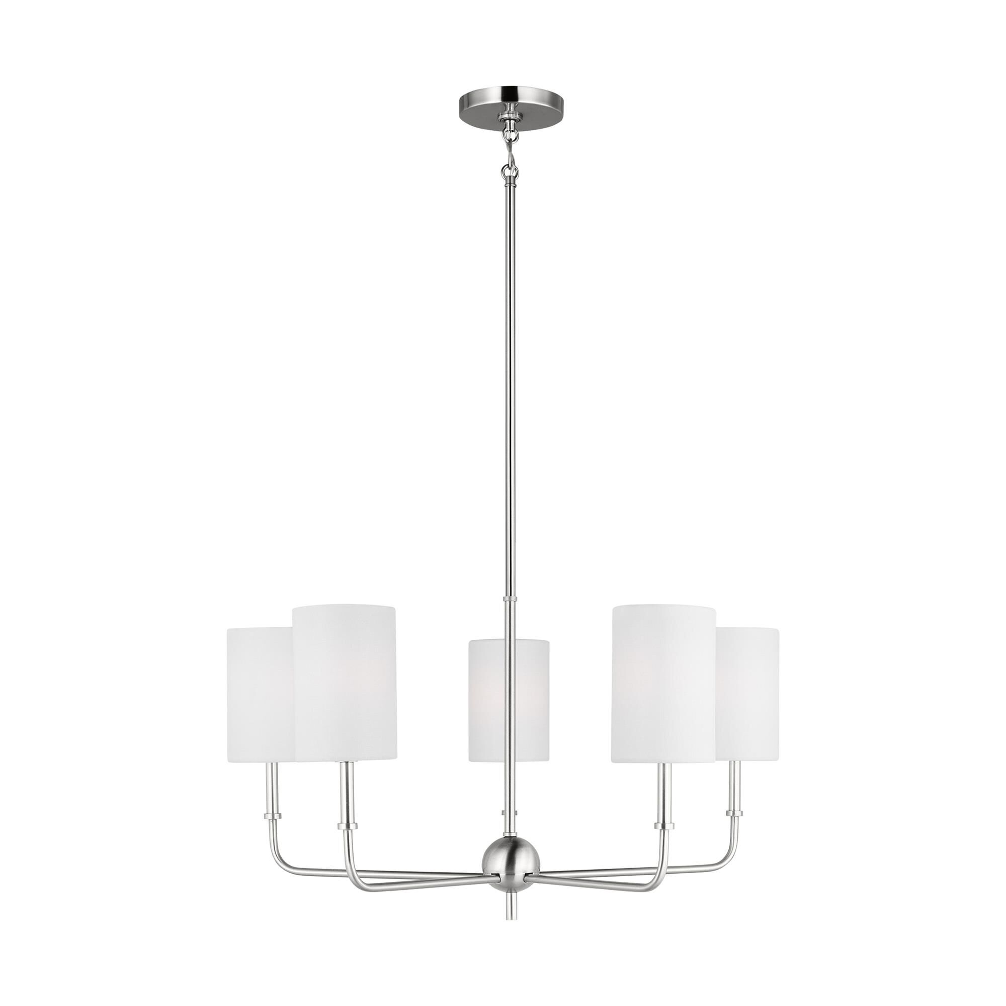 Shown in Brushed Nickel Silver finish and White Linen glass and White Linen Fabric s shade