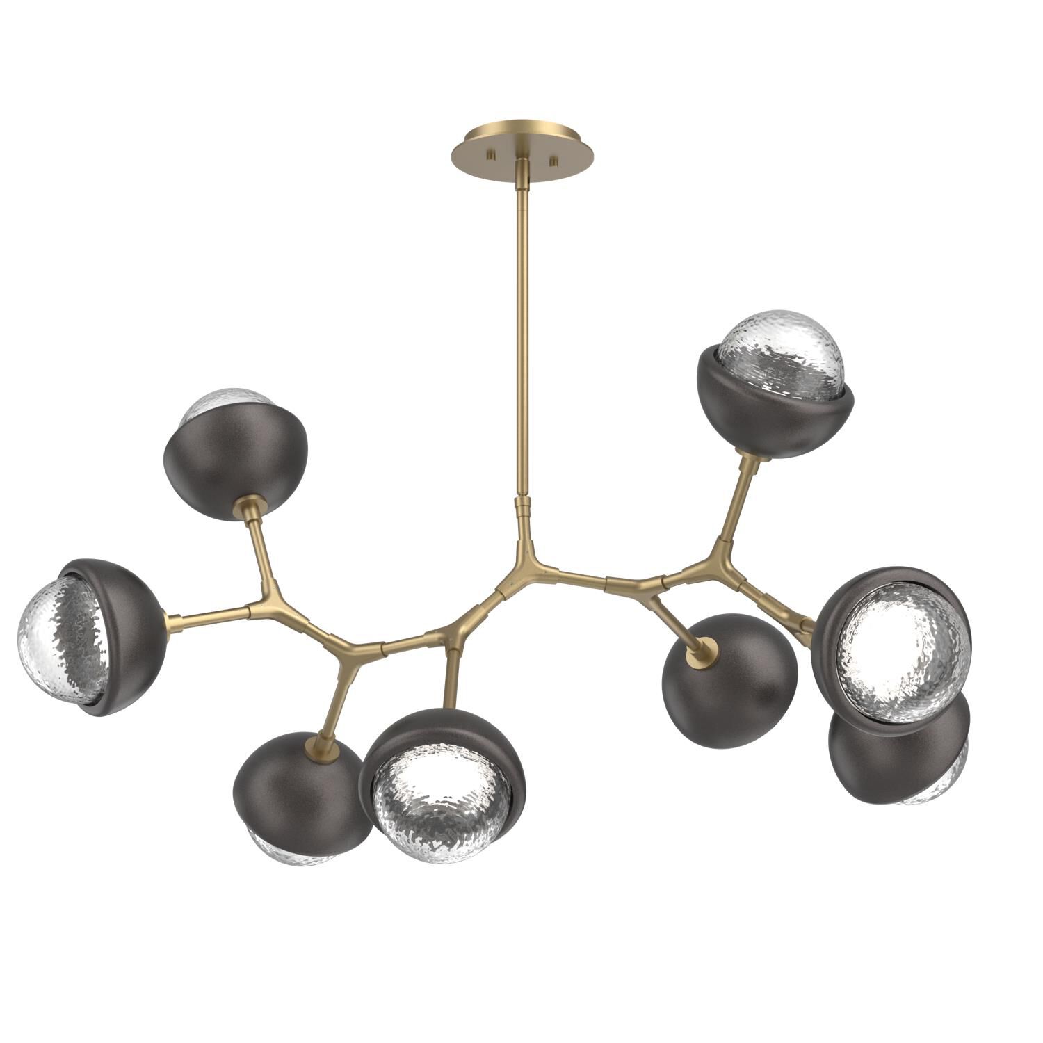 Shown in Gilded Brass finish and Clear glass and Graphite accent