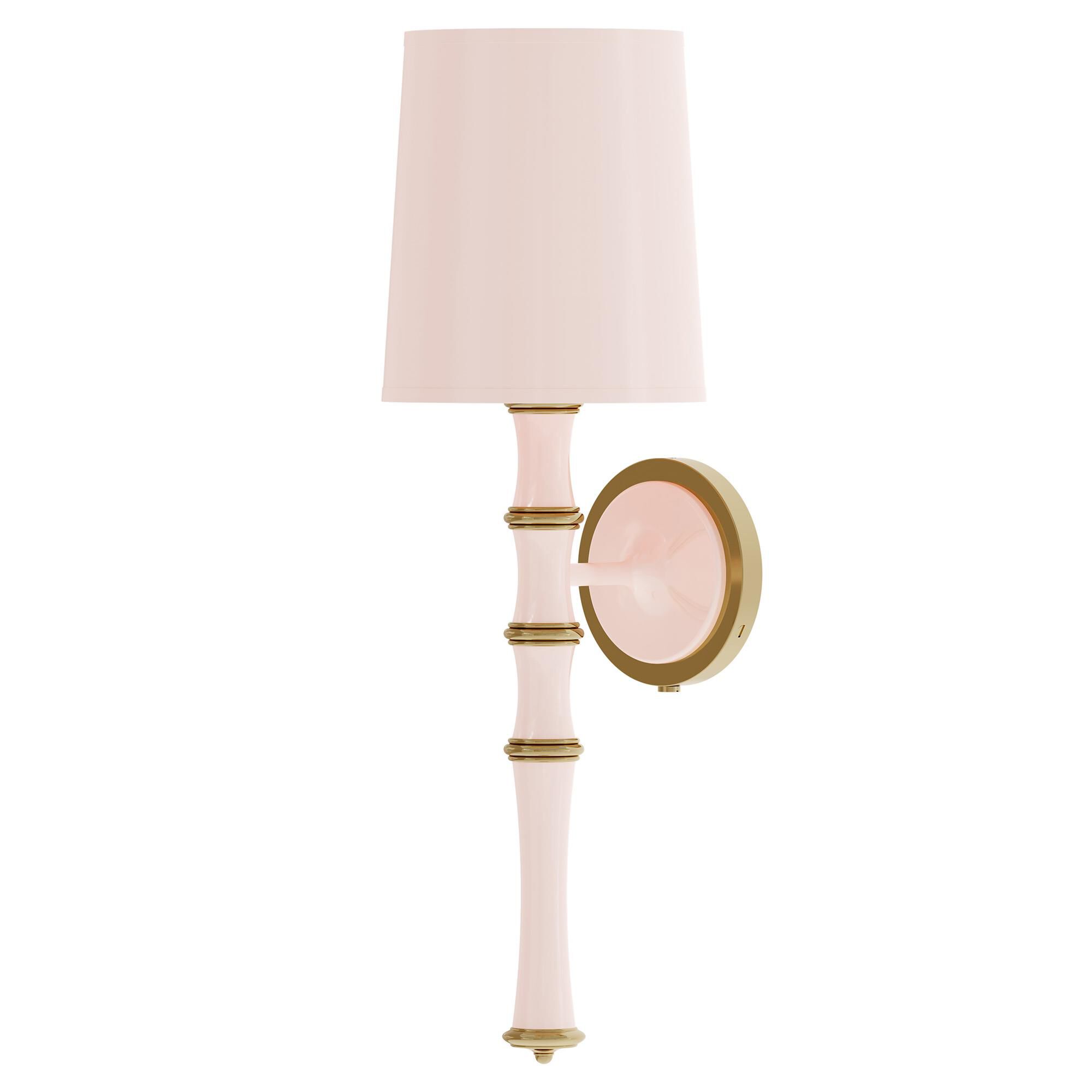 Shown in Rose Water finish and Celadon shade and Modern Brass  accent