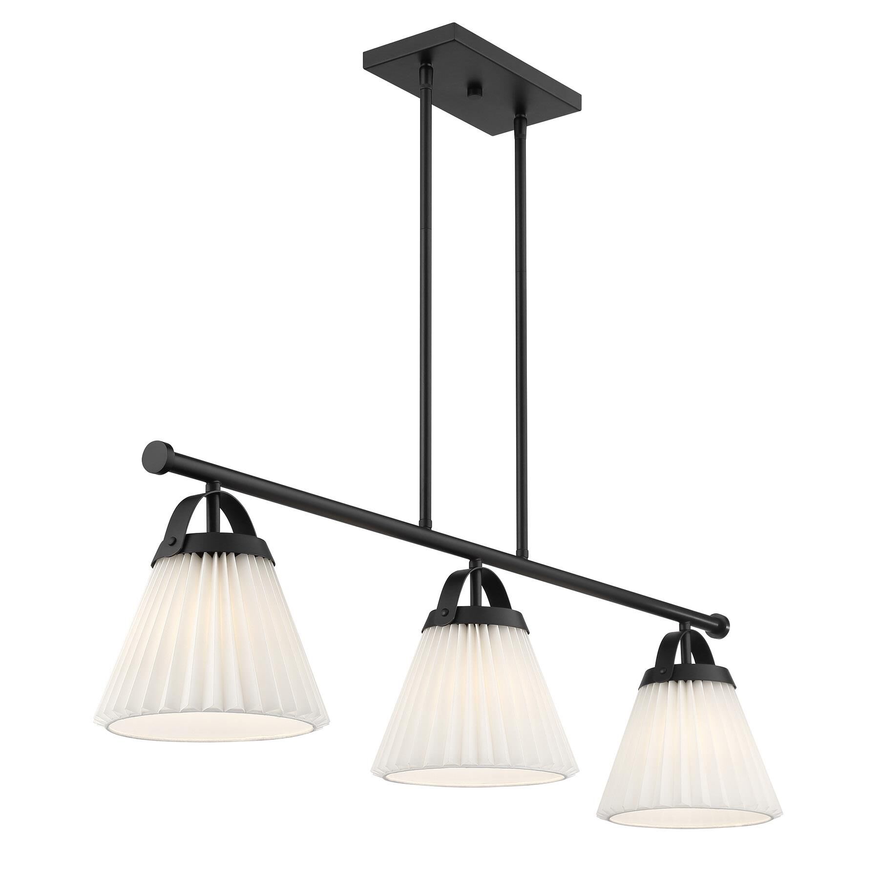 Shown in Matte Black finish and White Knife Pleated Fabric shade