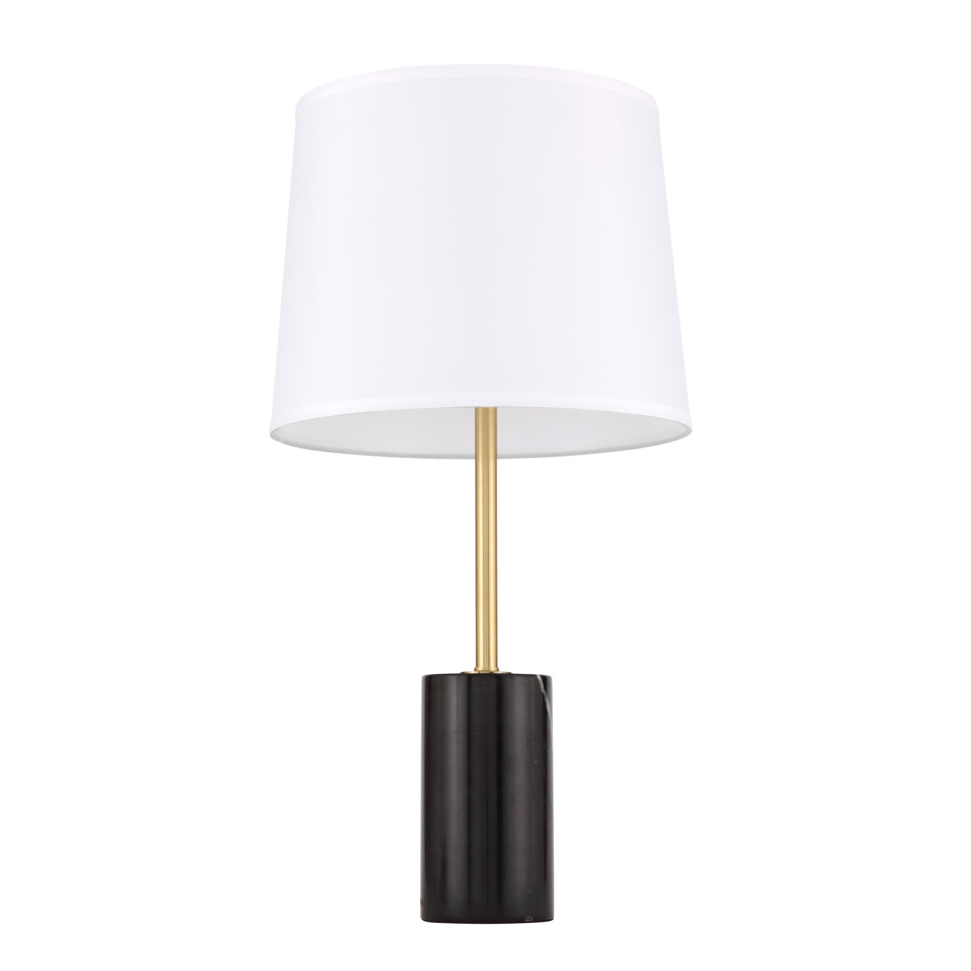 Shown in Brushed Brass And Black finish and Fabric - Off White shade