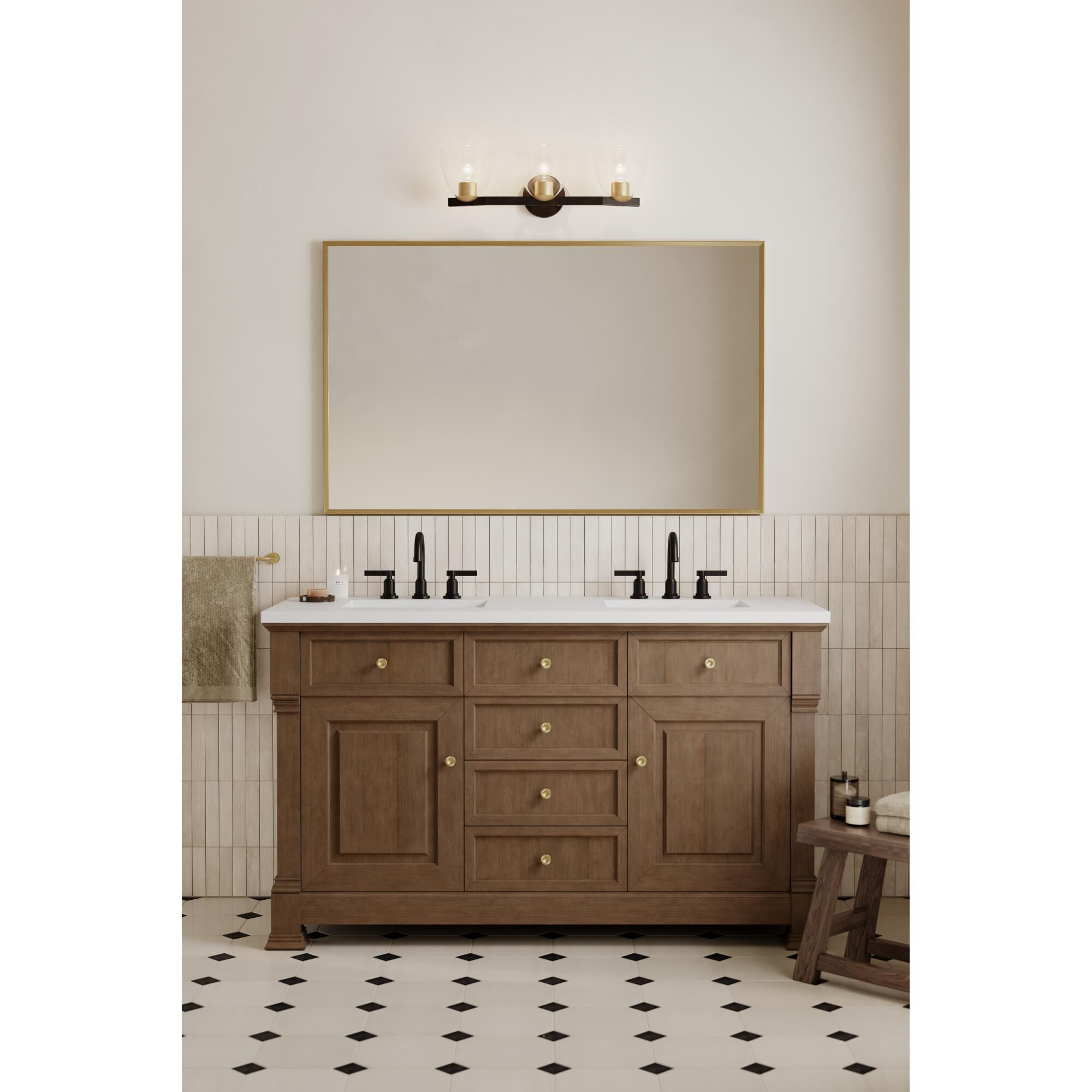 Shown in Dark Bronze and Legacy Brass finish and Clear glass