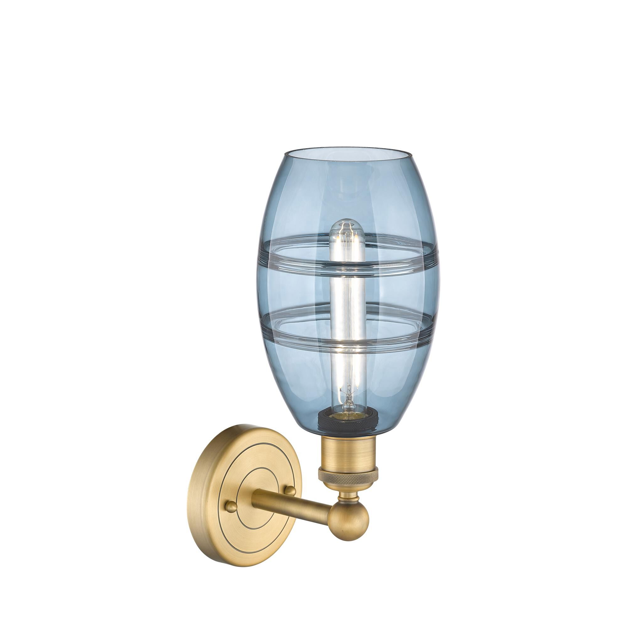 Shown in Brushed Brass finish and Princess Blue glass