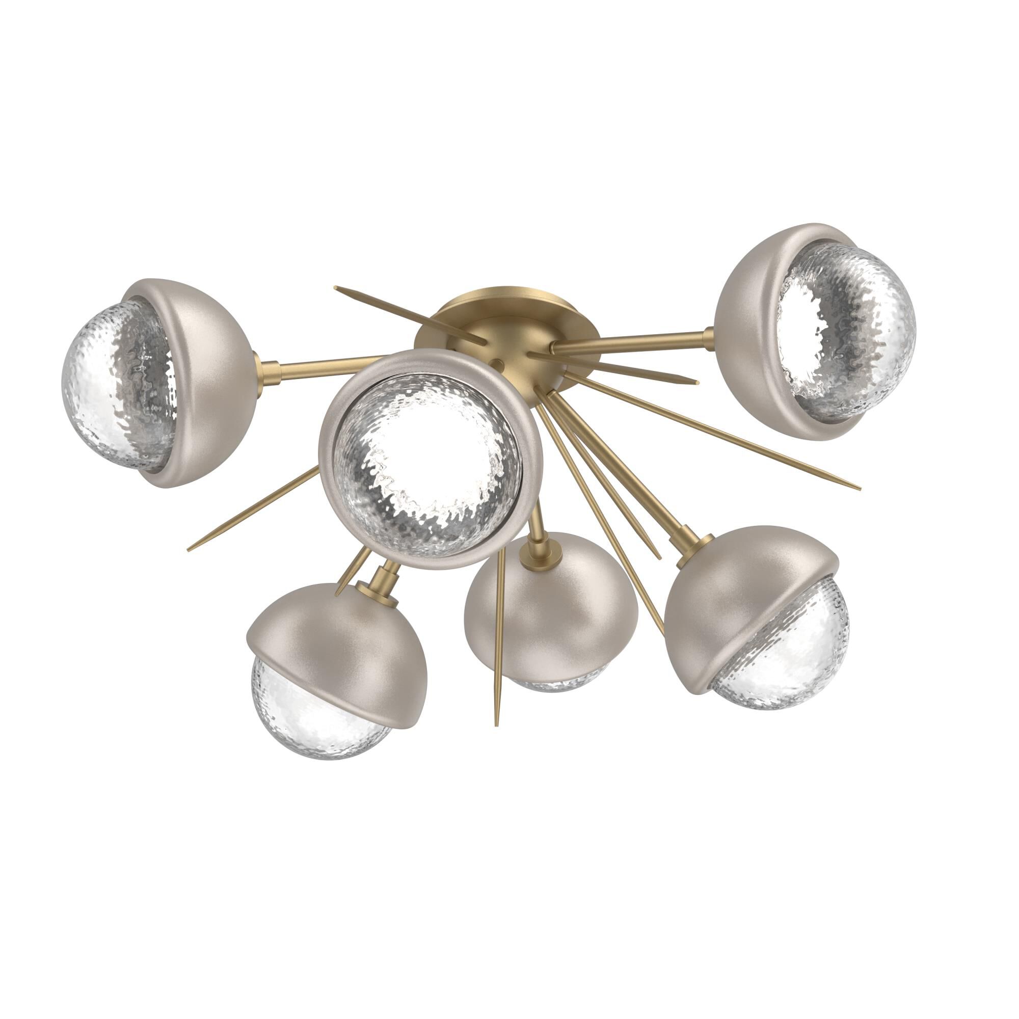 Shown in Gilded Brass finish and Clear glass and Beige Silver accent