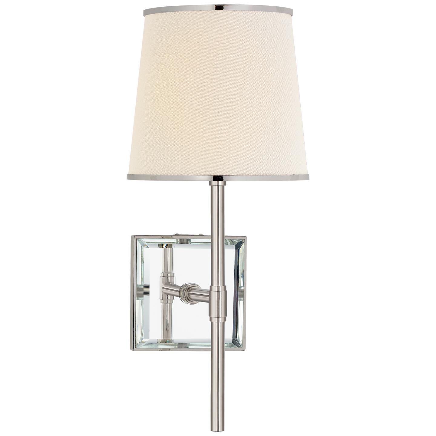 Shown in Polished Nickel and Mirror finish and Linen with Polished Nickel Trim shade