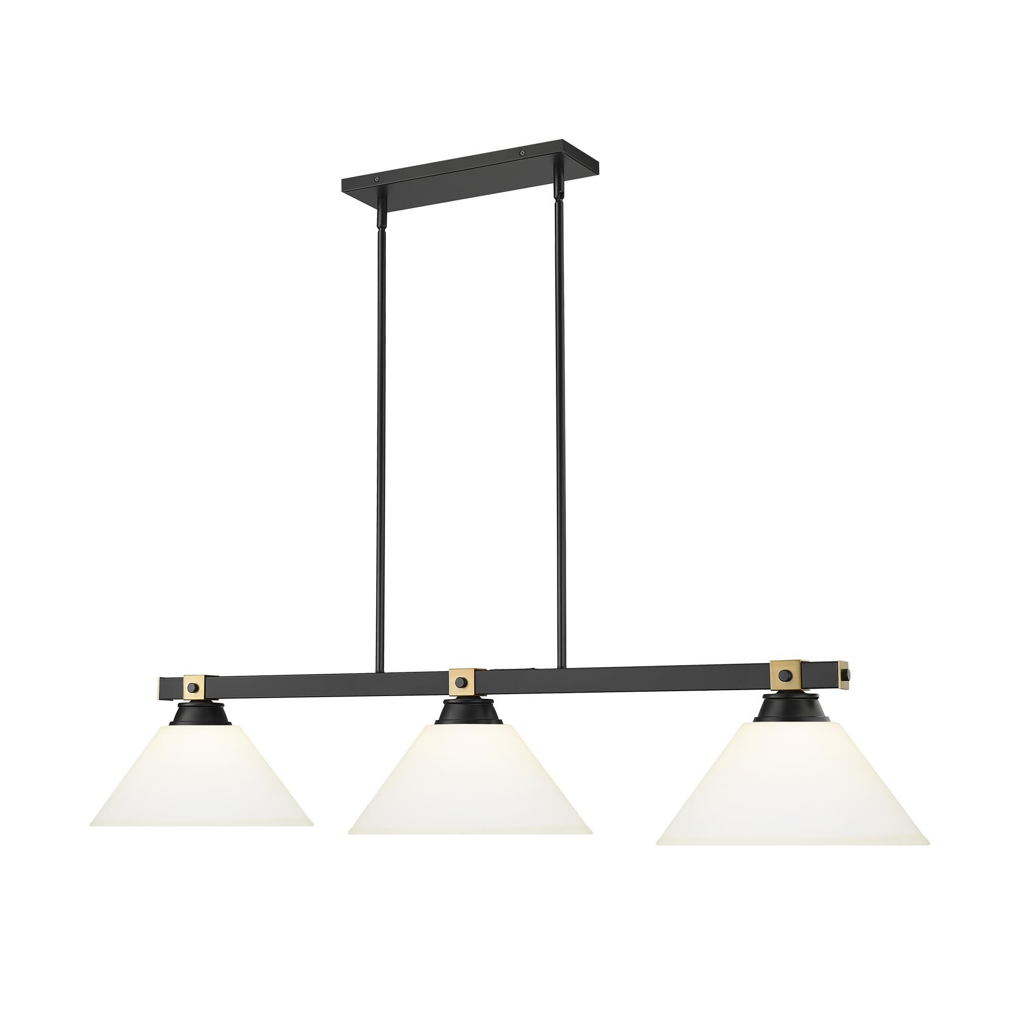Shown in Matte Black + Rubbed Brass finish and Matte Opal glass and Matte Opal shade