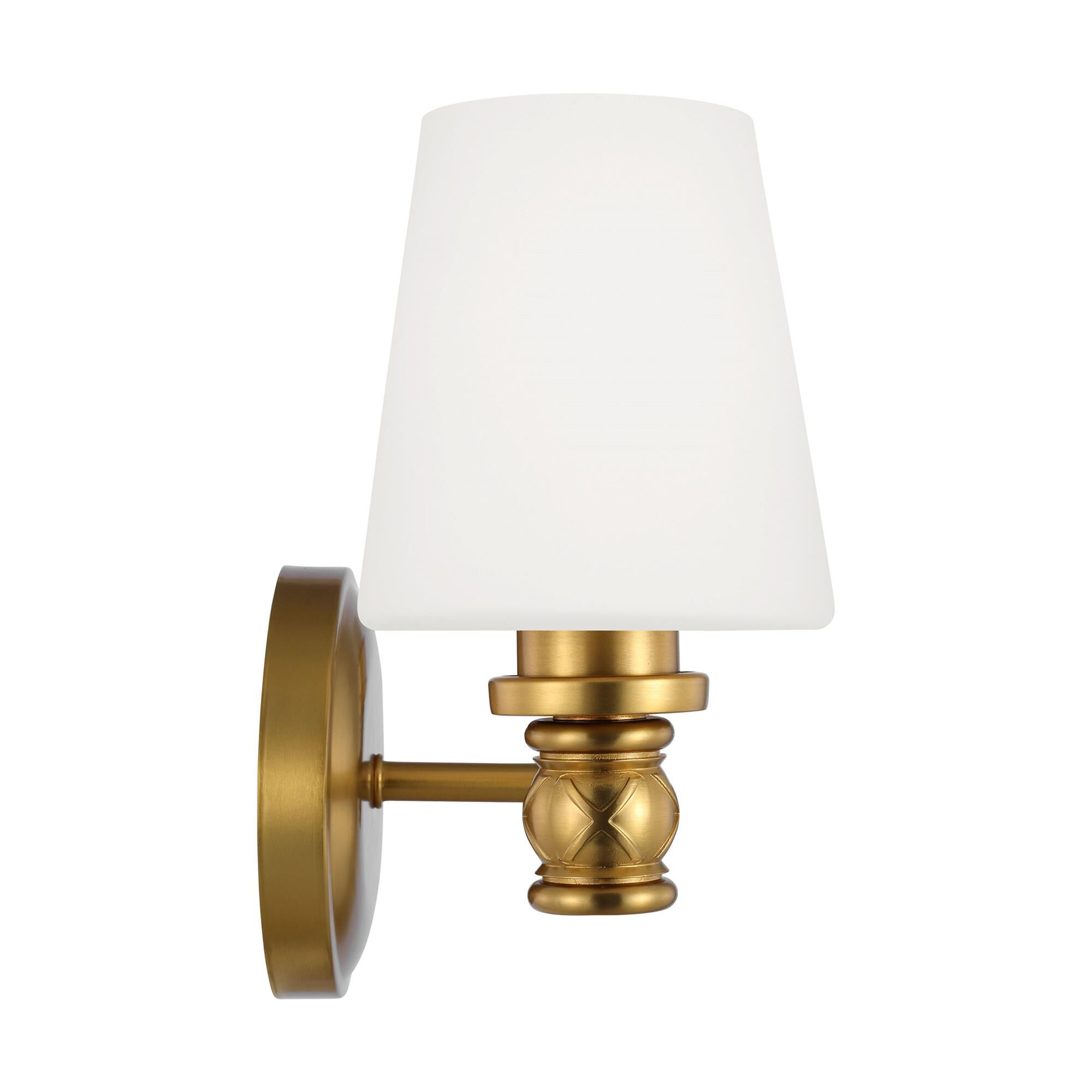 Shown in Burnished Brass finish and Opal Etched Cased glass