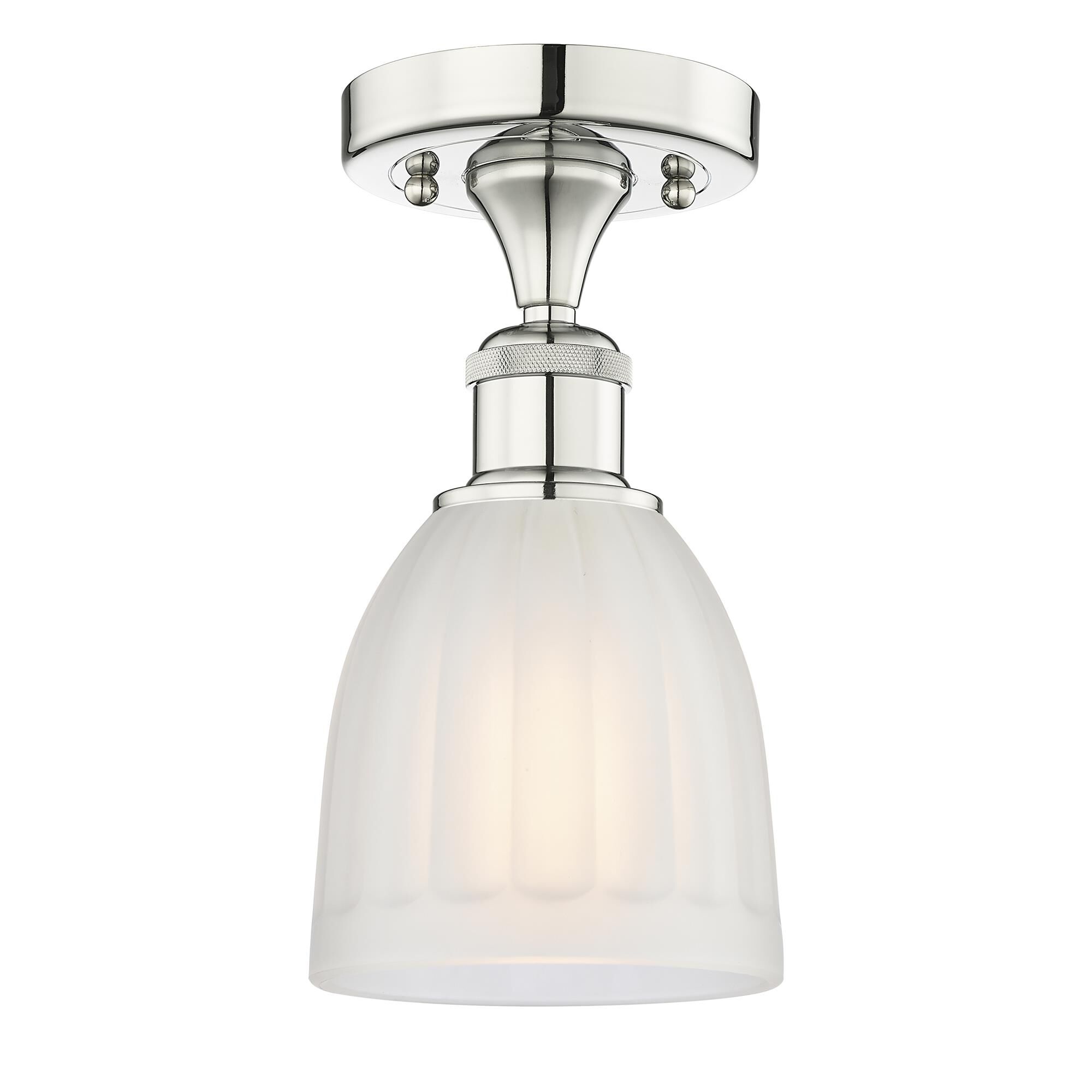 Shown in Polished Nickel finish and White glass