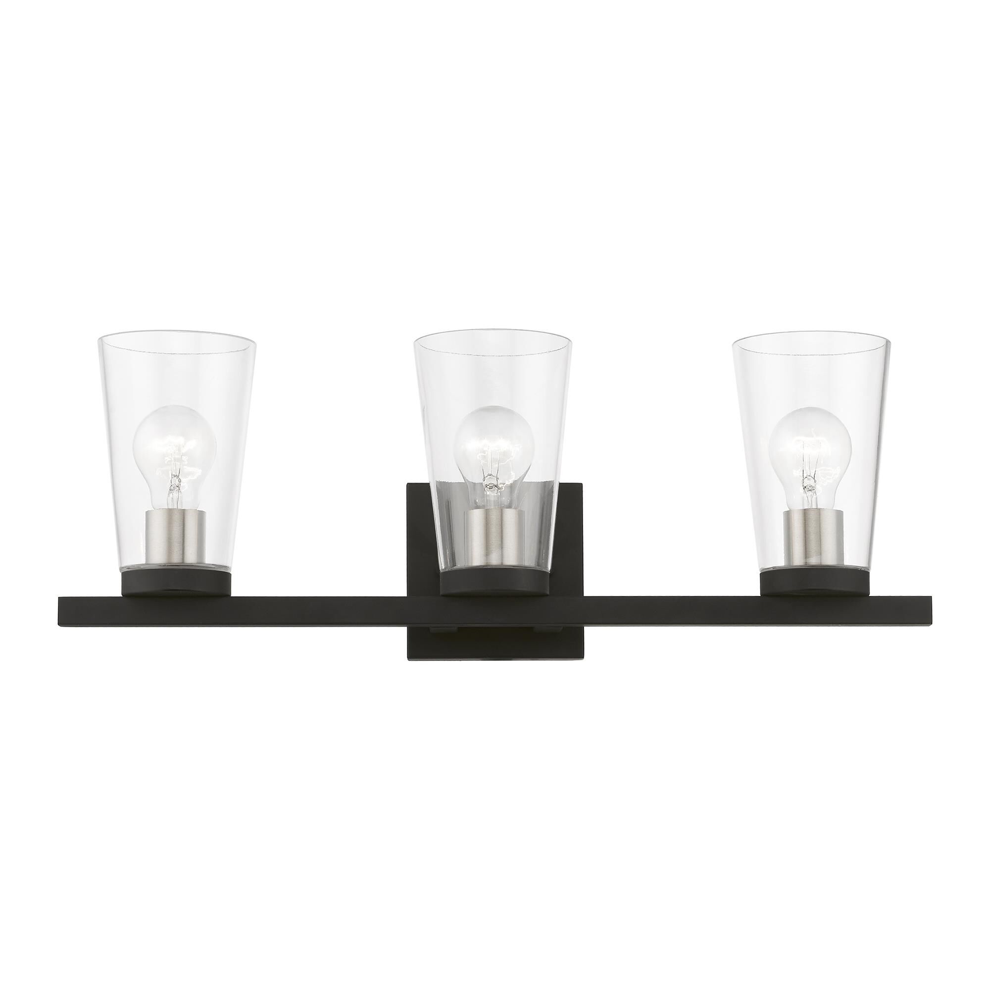 Shown in Black with Brushed Nickel Accents finish and Clear glass