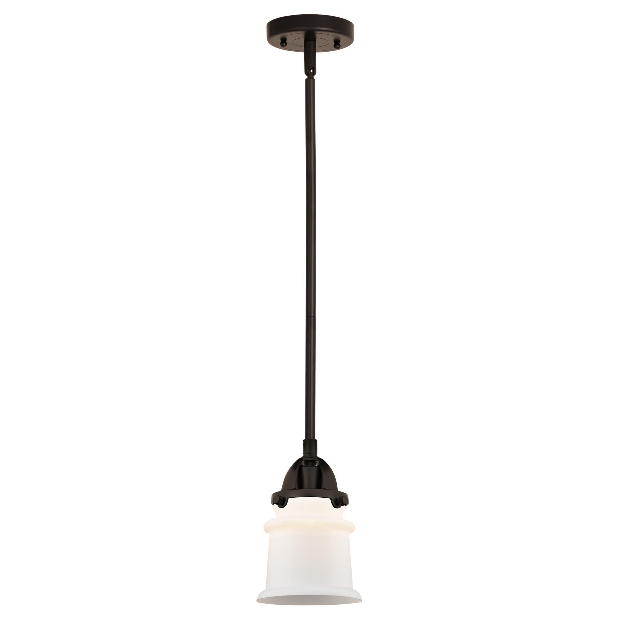 Shown in Oil Rubbed Bronze finish and Matte White Canton glass and No Shade shade