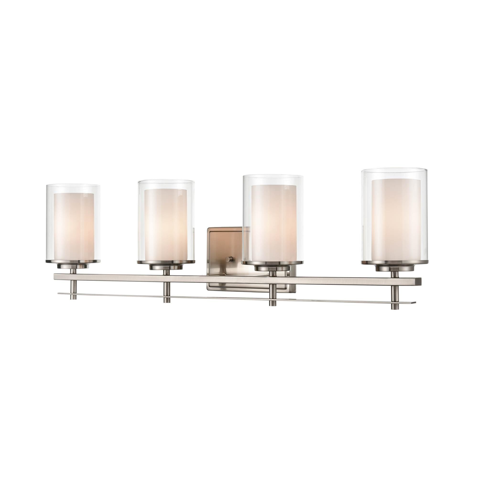 Shown in Brushed Nickel finish and Clear Outer - Etched White Inner glass