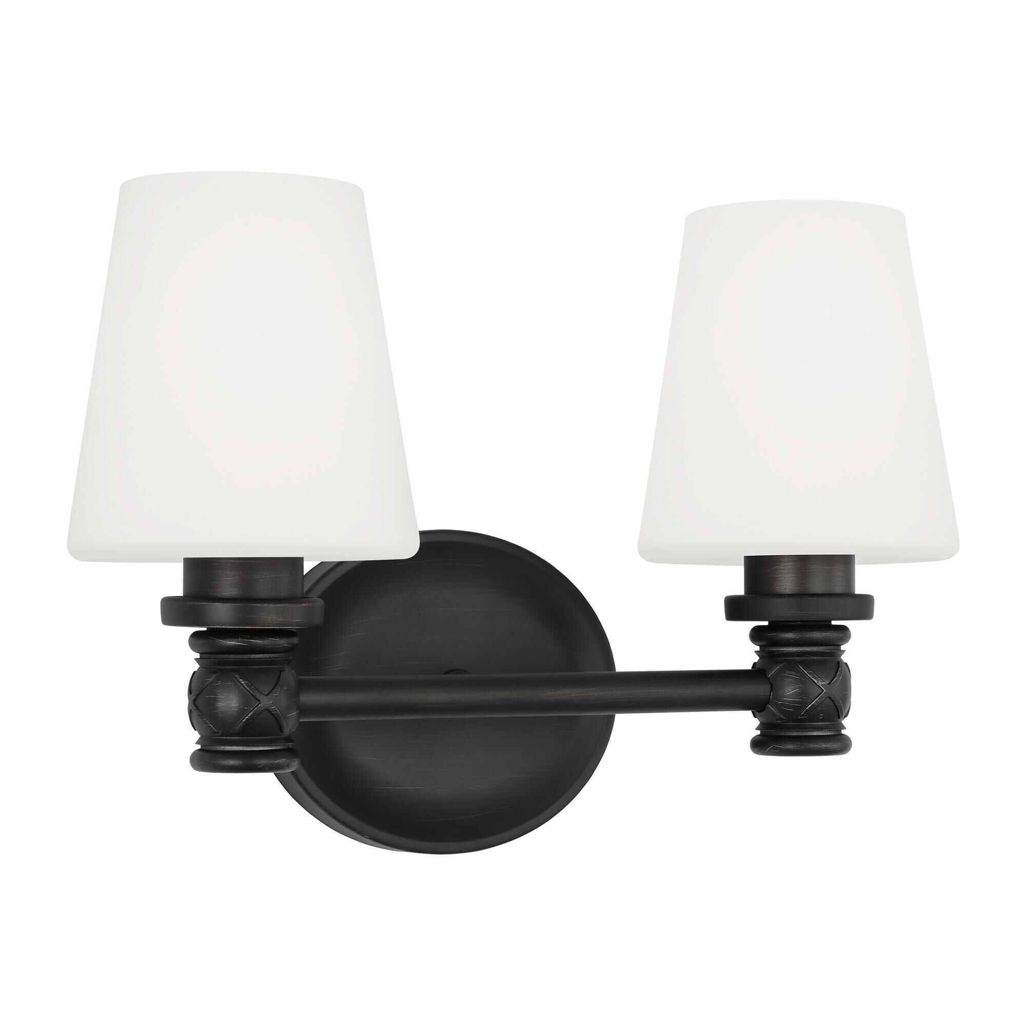 Shown in Aged Iron finish and Opal Etched Cased glass