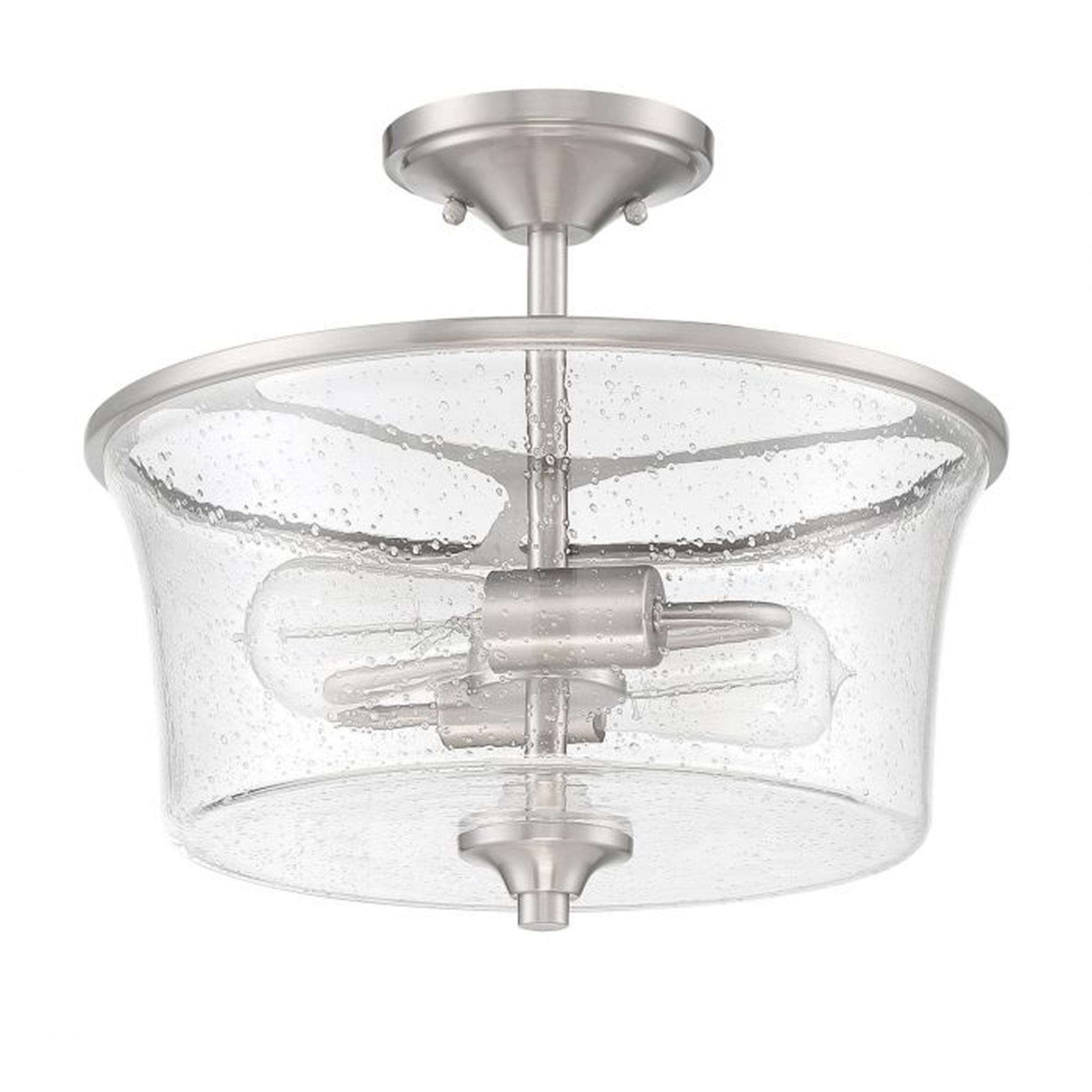 Shown in Brushed Polished Nickel finish and Clear Seeded glass and Glass shade