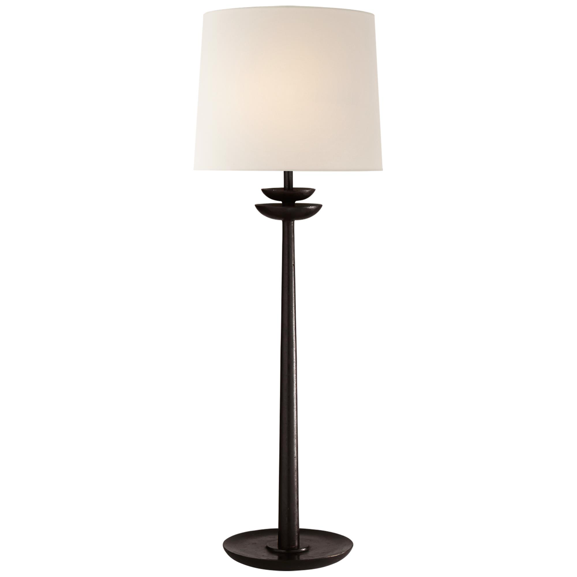 Shown in Aged Iron finish and Linen shade