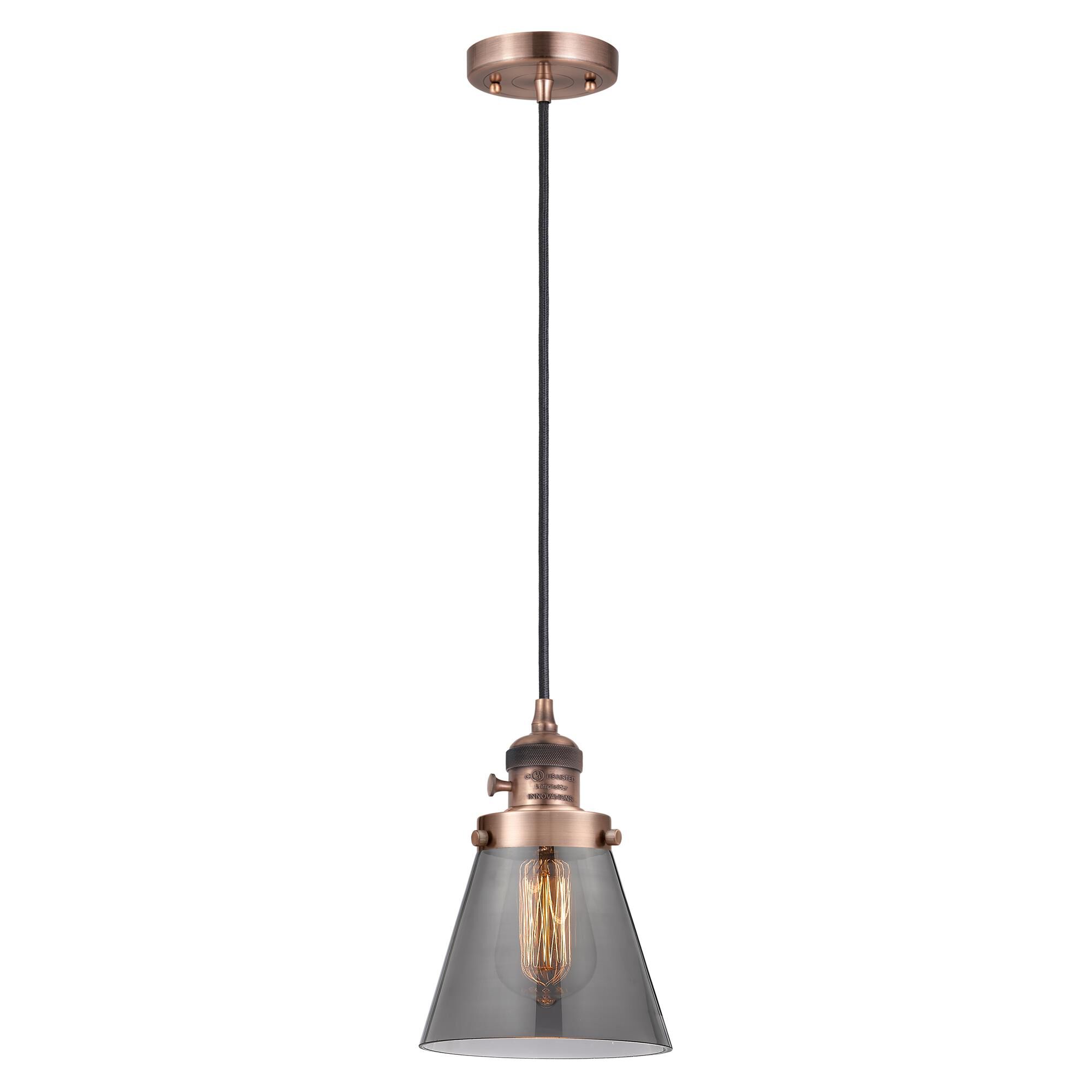 Shown in Antique Copper finish and Plated Smoke glass