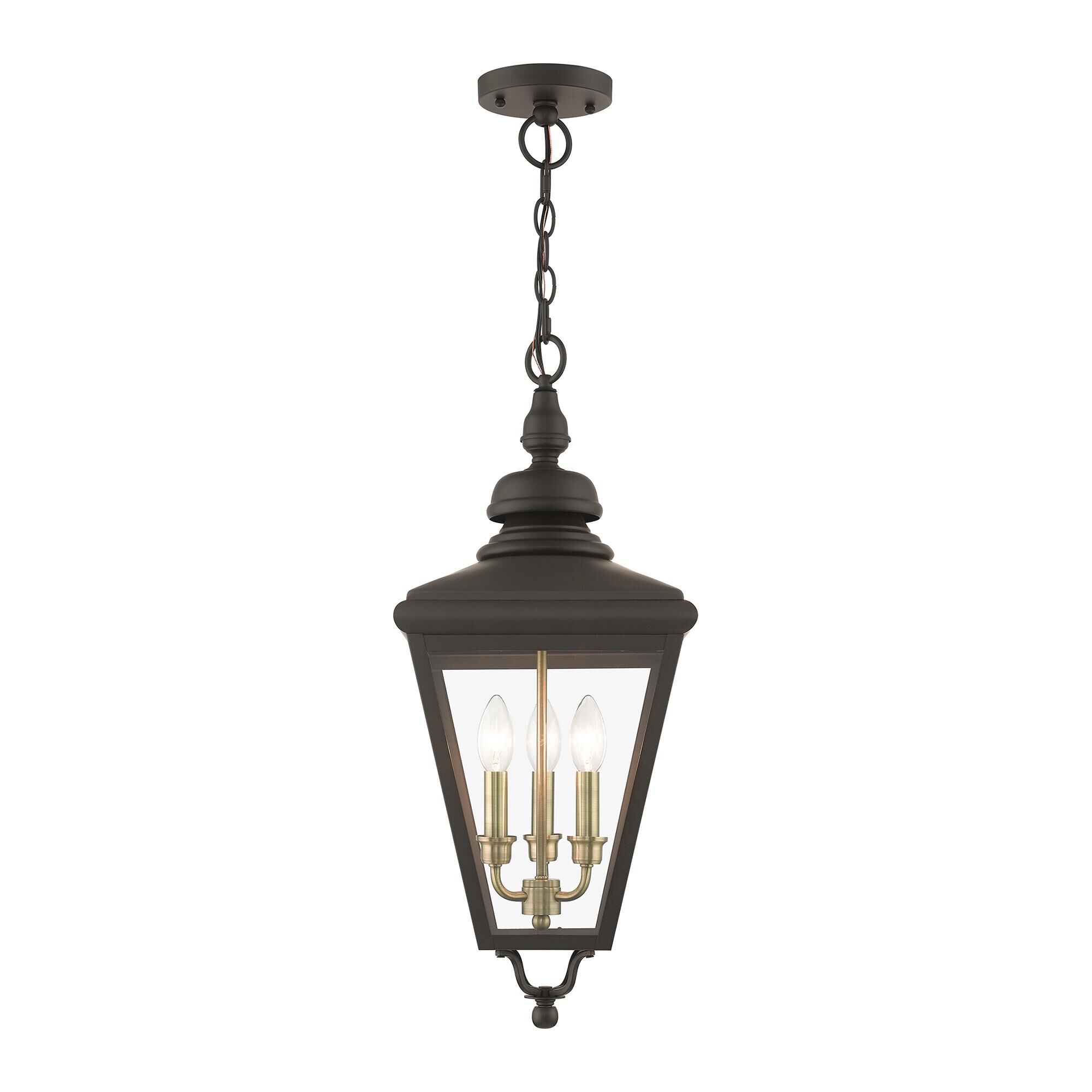 Shown in Bronze With Antique Brass Cluster finish and Clear glass