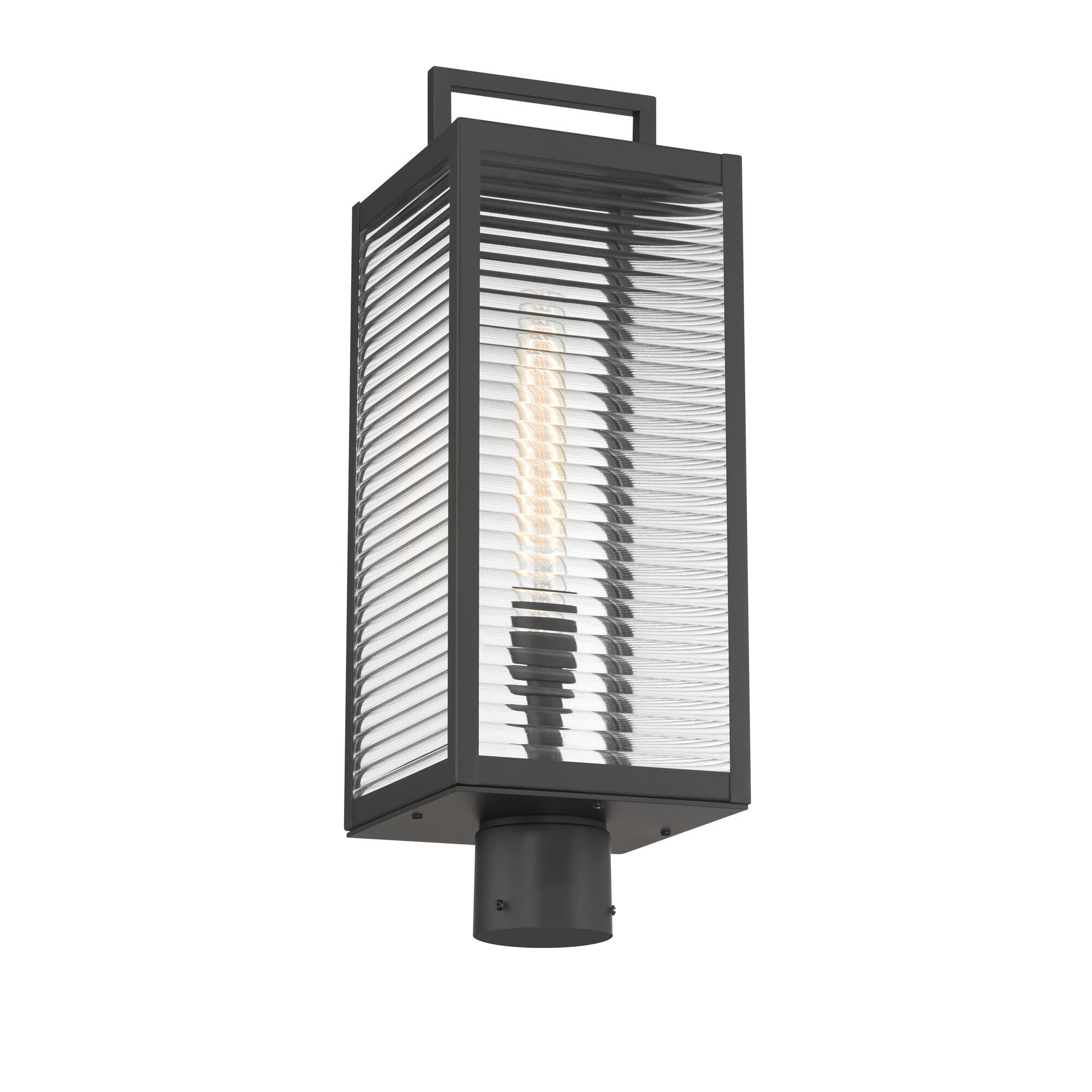 Shown in Dark Matte Black finish and Clear Ribbed glass