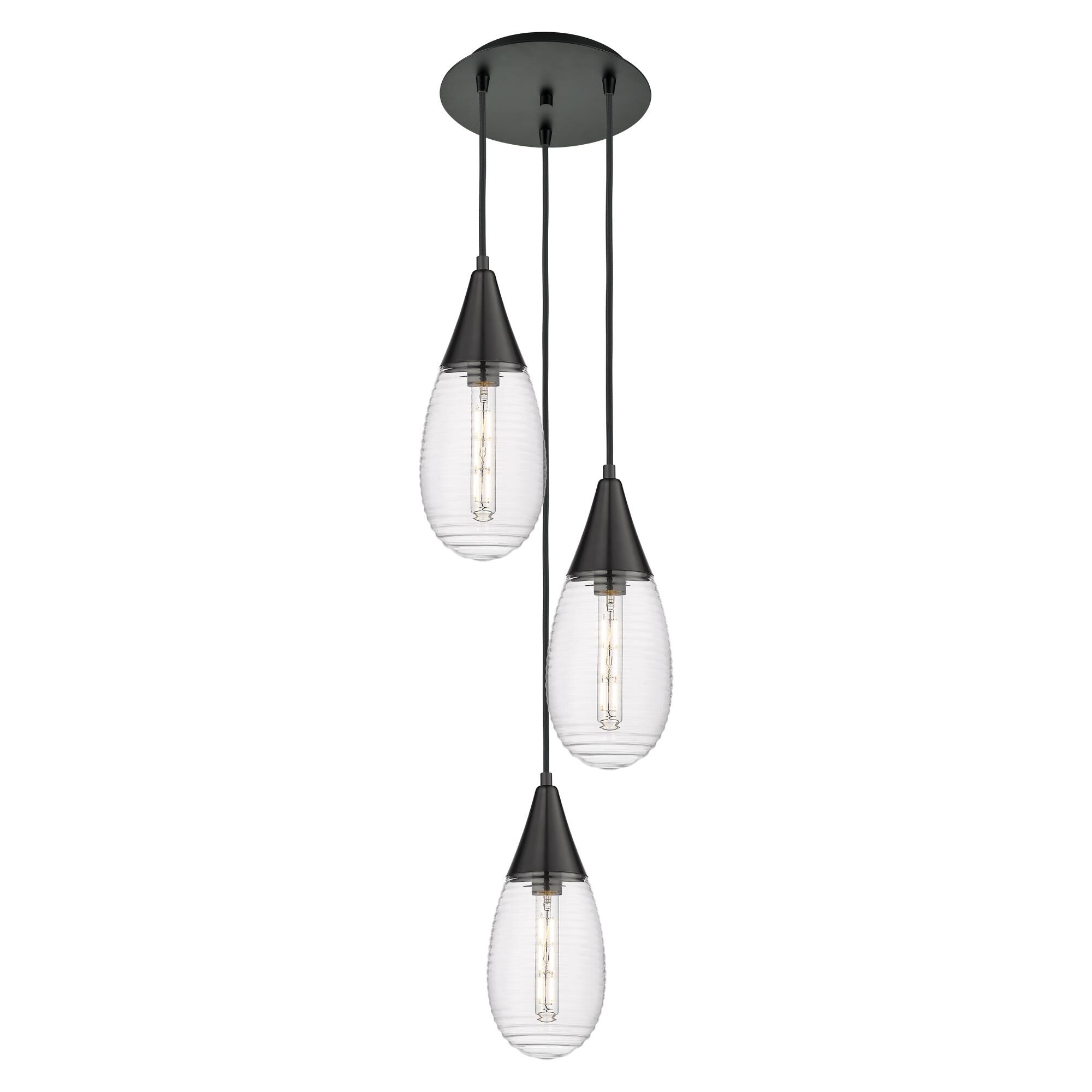 Shown in Matte Black finish and Striped Clear glass and Striped Clear Glass shade