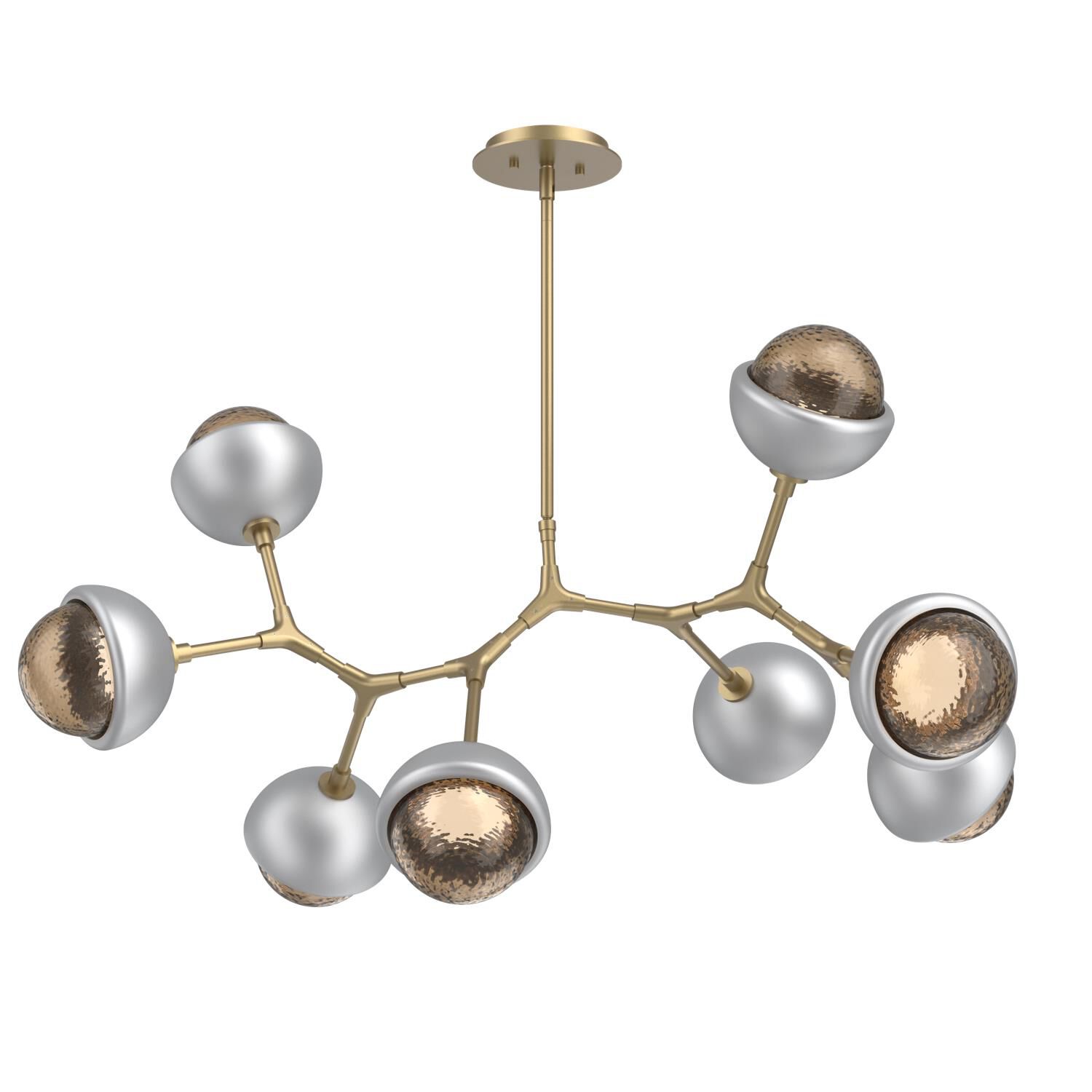 Shown in Gilded Brass finish and Bronze glass and Classic Silver accent