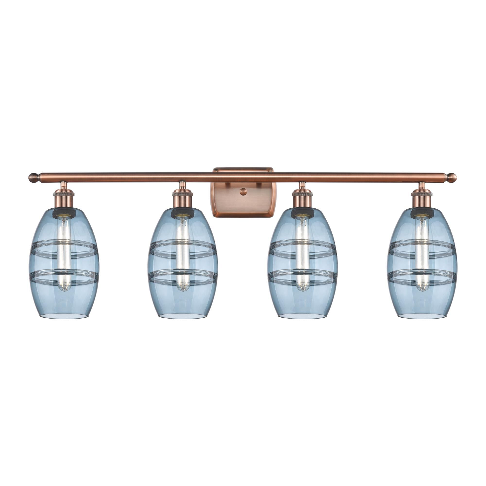 Shown in Antique Copper finish and Princess Blue glass