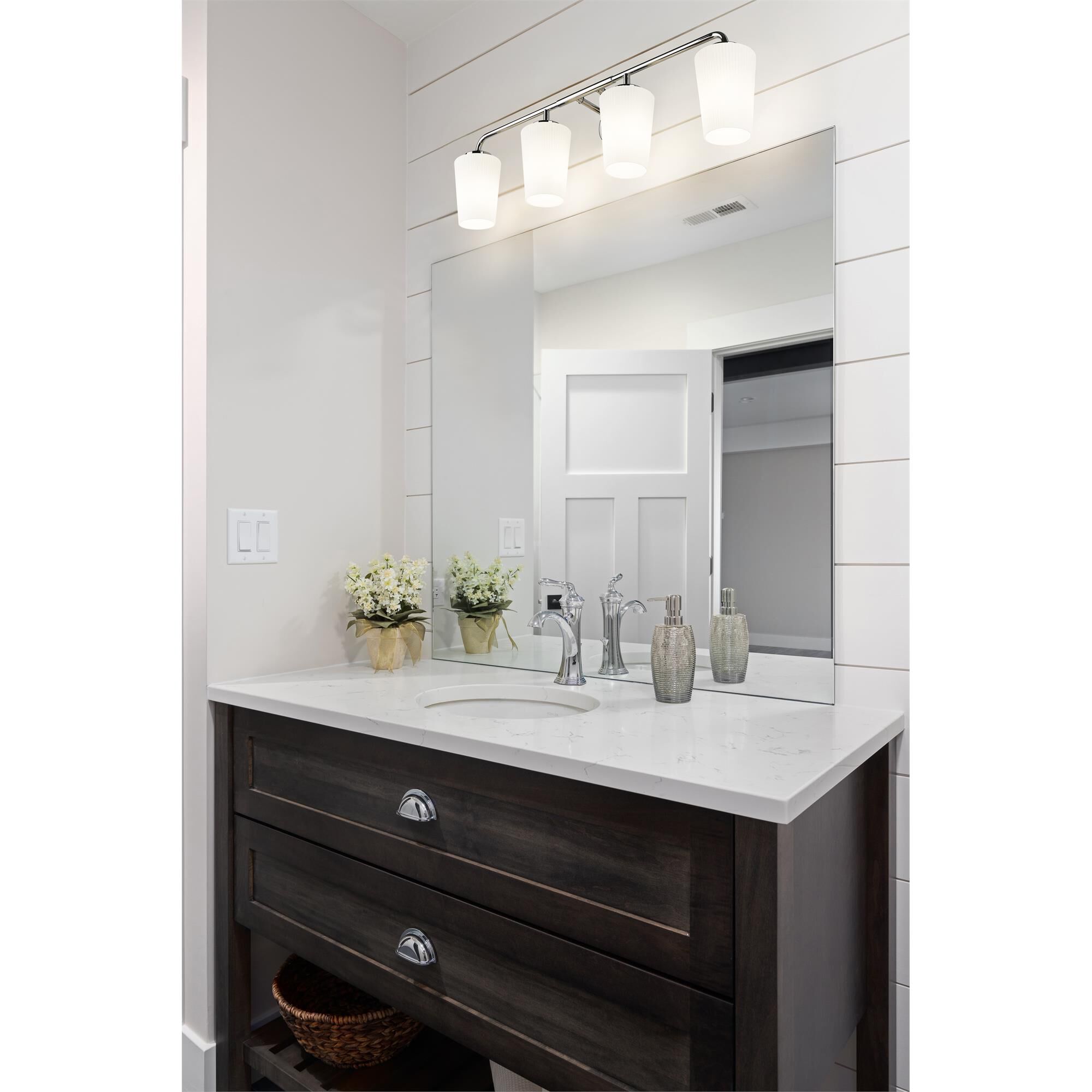 Shown in Chrome finish and Matte Opal glass and Matte Opal shade