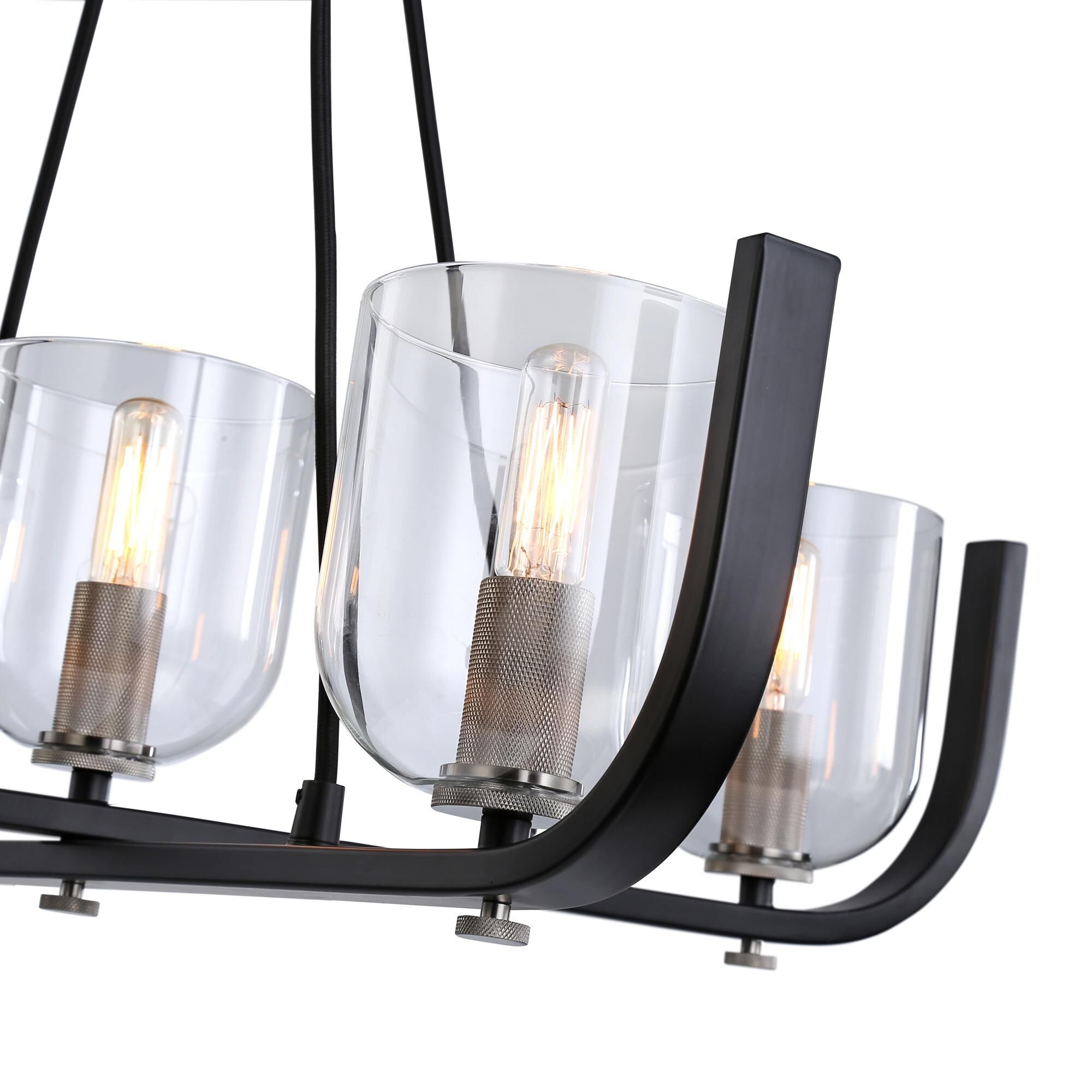 Shown in Black & Nickel finish and Glass shade
