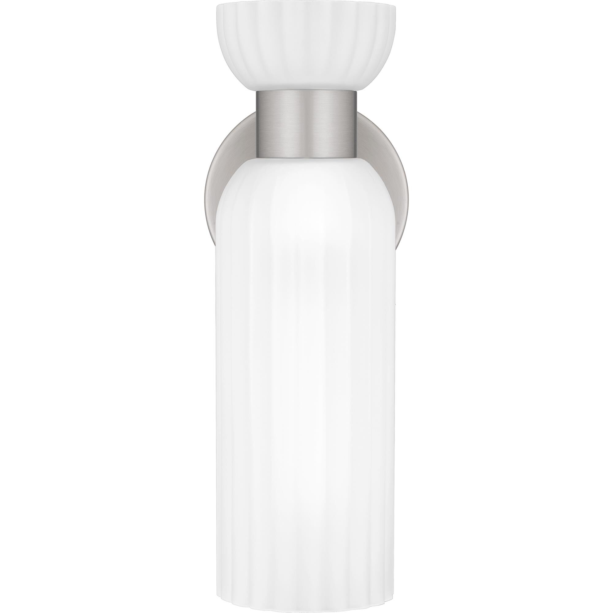 Shown in Brushed Nickel finish and Etched Ribbed glass