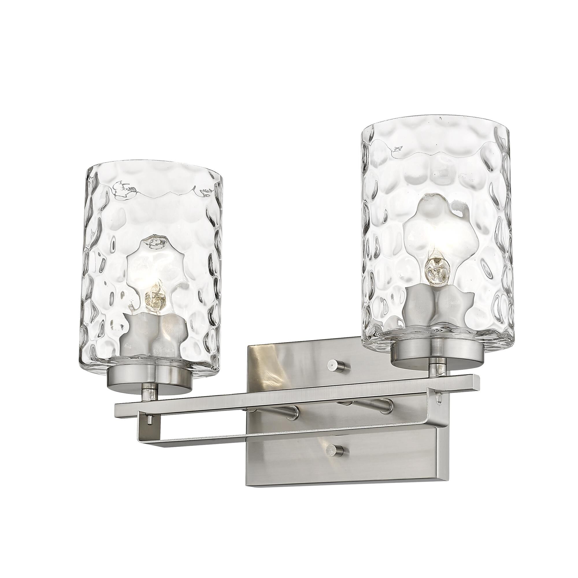 Shown in Satin Nickel finish and Clear glass and Clear, Optic Cylindrical Glass shade