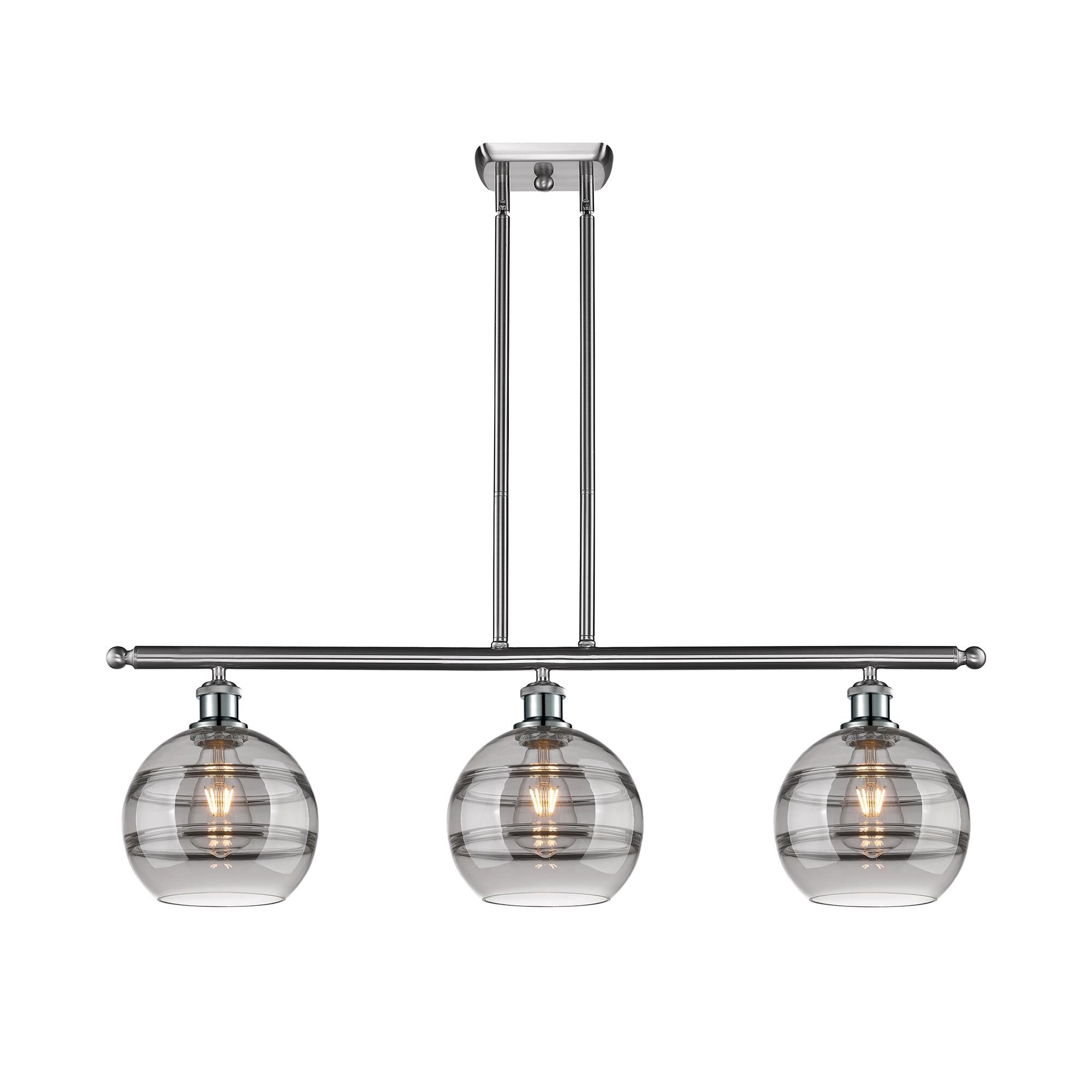 Shown in Brushed Satin Nickel finish and Light Smoke glass