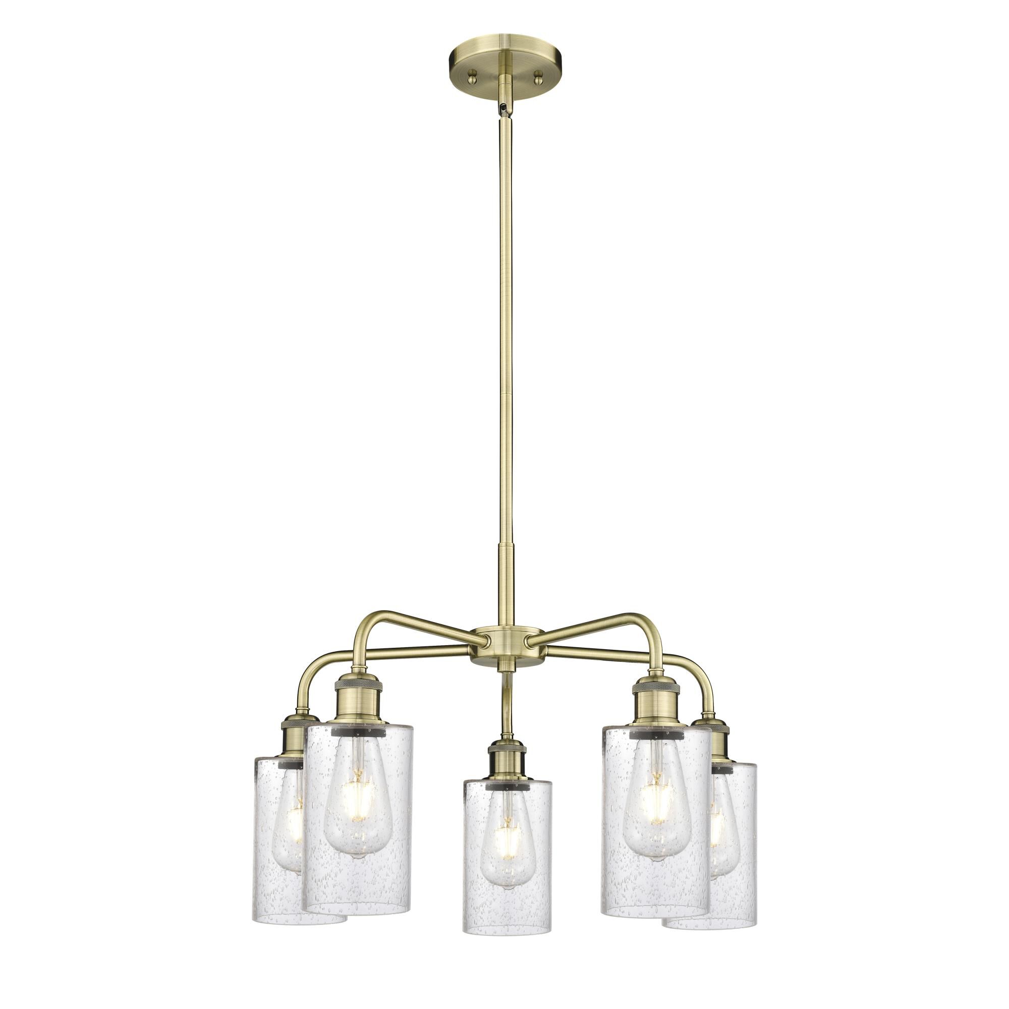 Shown in Antique Brass finish and Seedy glass