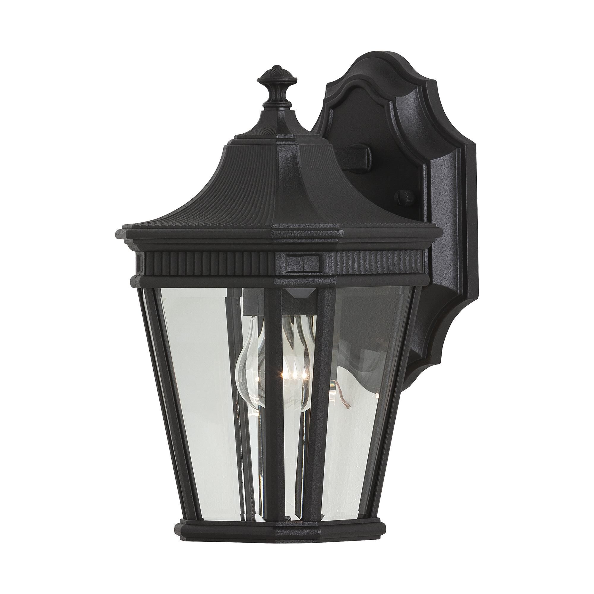 Shown in Black finish and Clear Beveled Panels glass