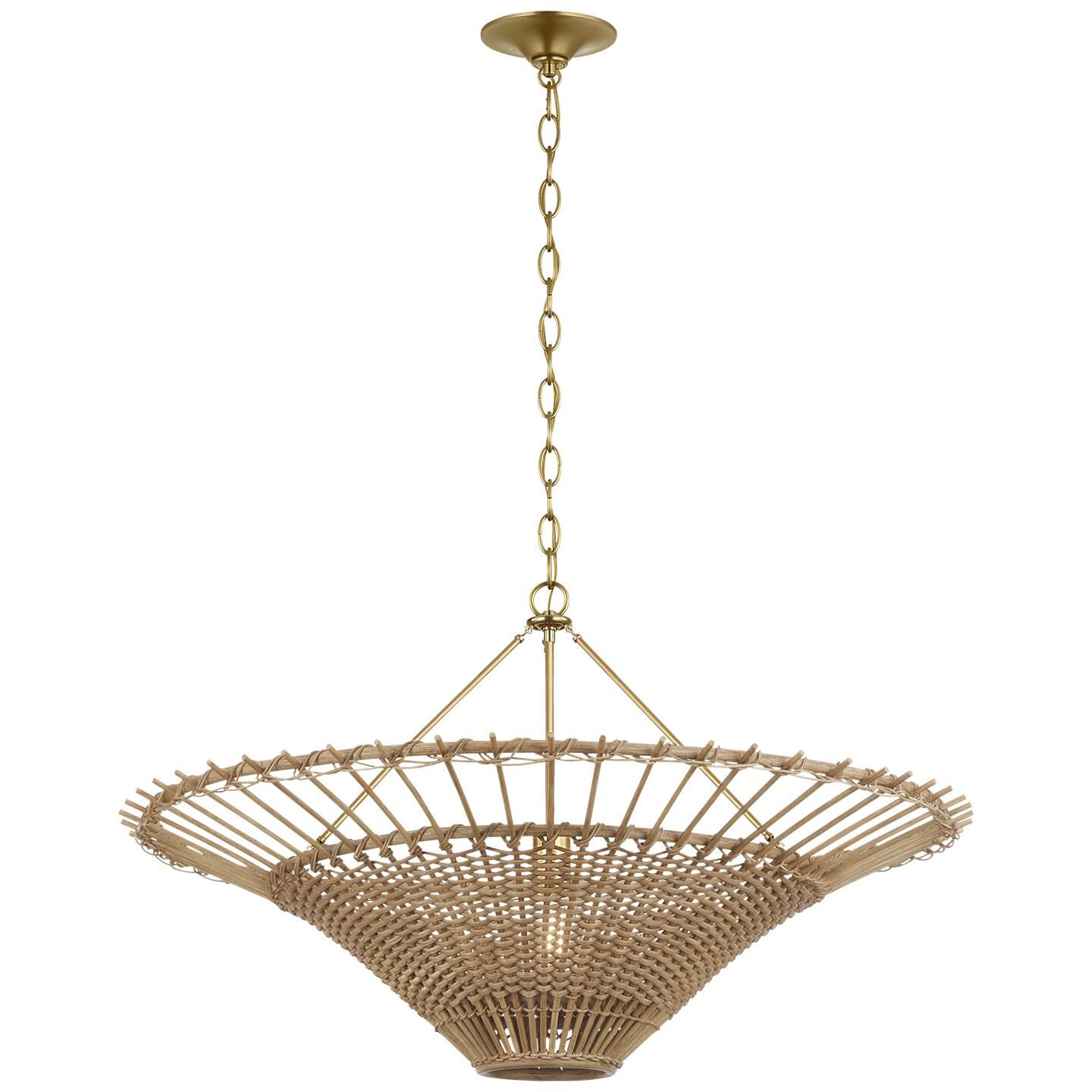 Shown in Hand-Rubbed Antique Brass finish and Natural Wicker shade