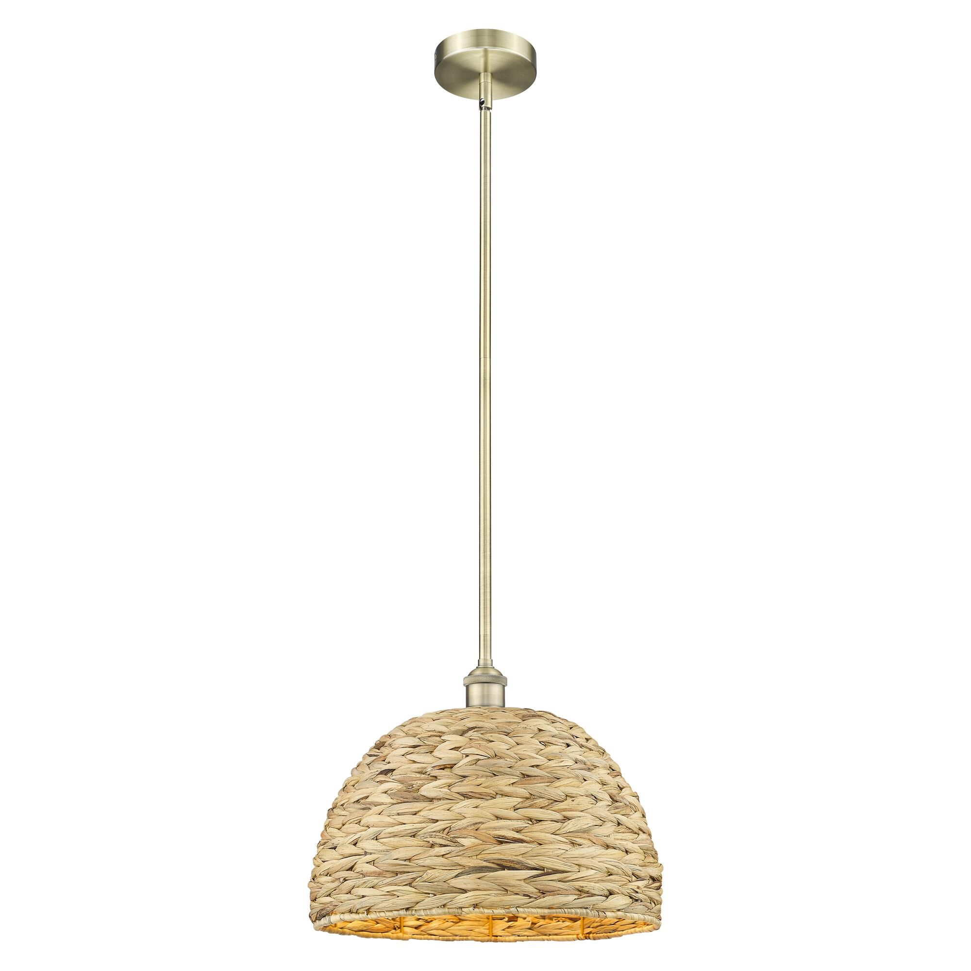 Shown in Antique Brass finish and Natural shade