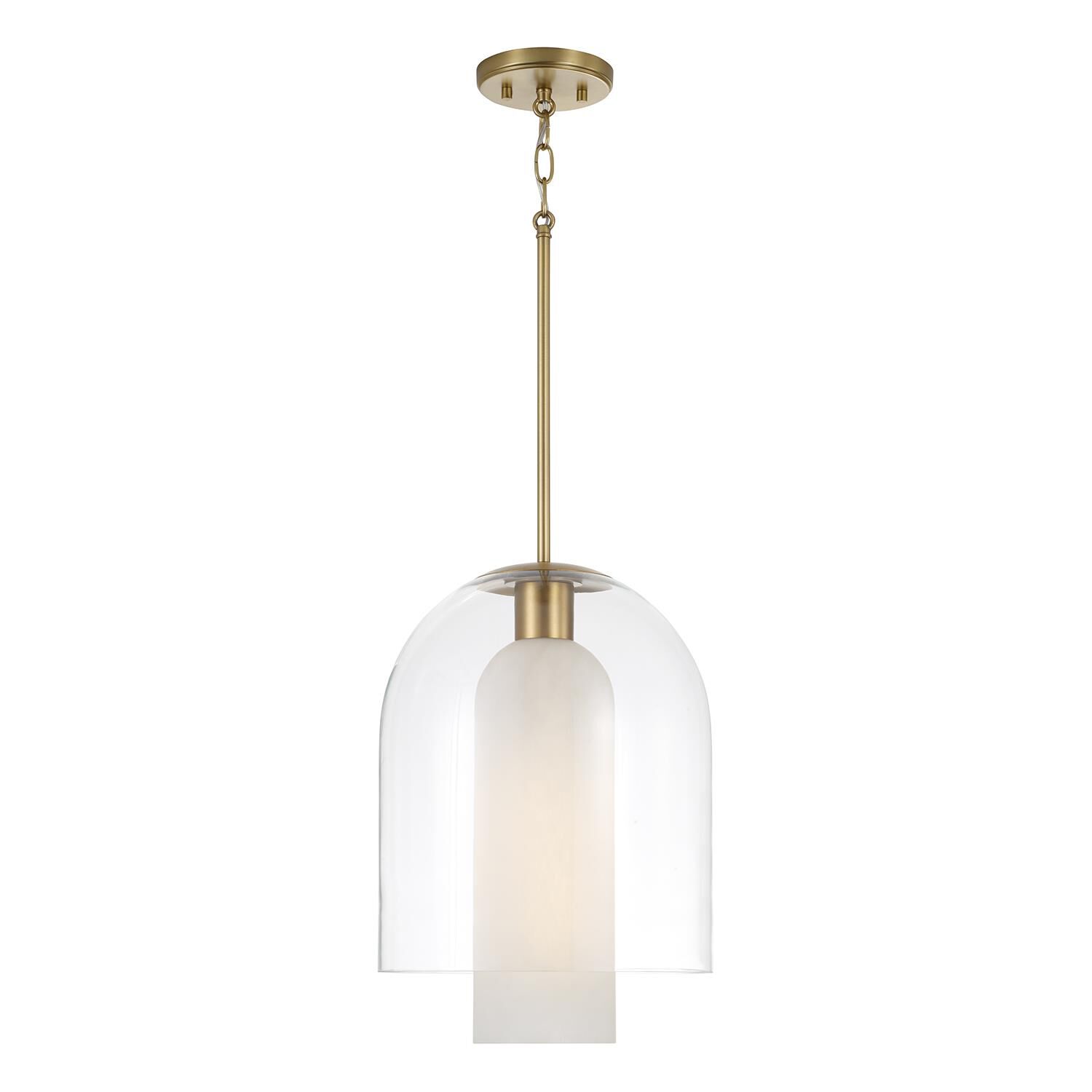 Shown in Aged Brass finish and Clear And Faux Alabaster glass