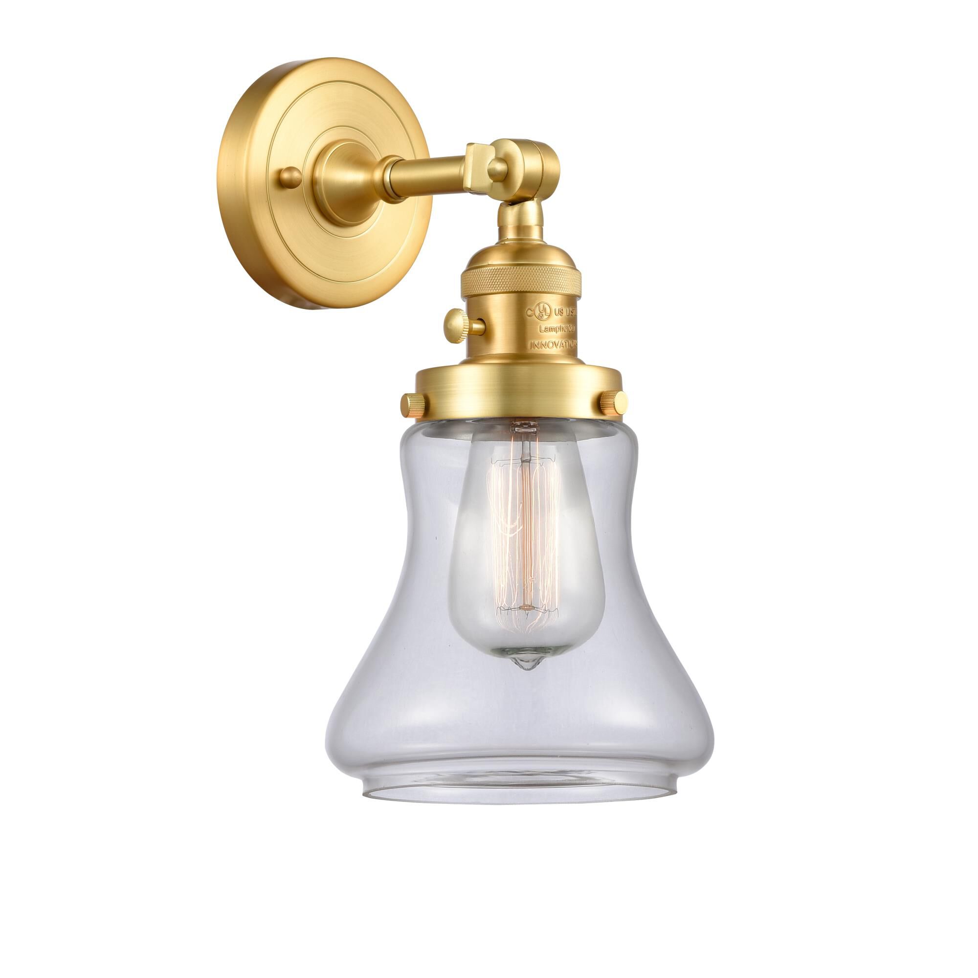 Shown in Satin Gold finish and Clear Bellmont glass