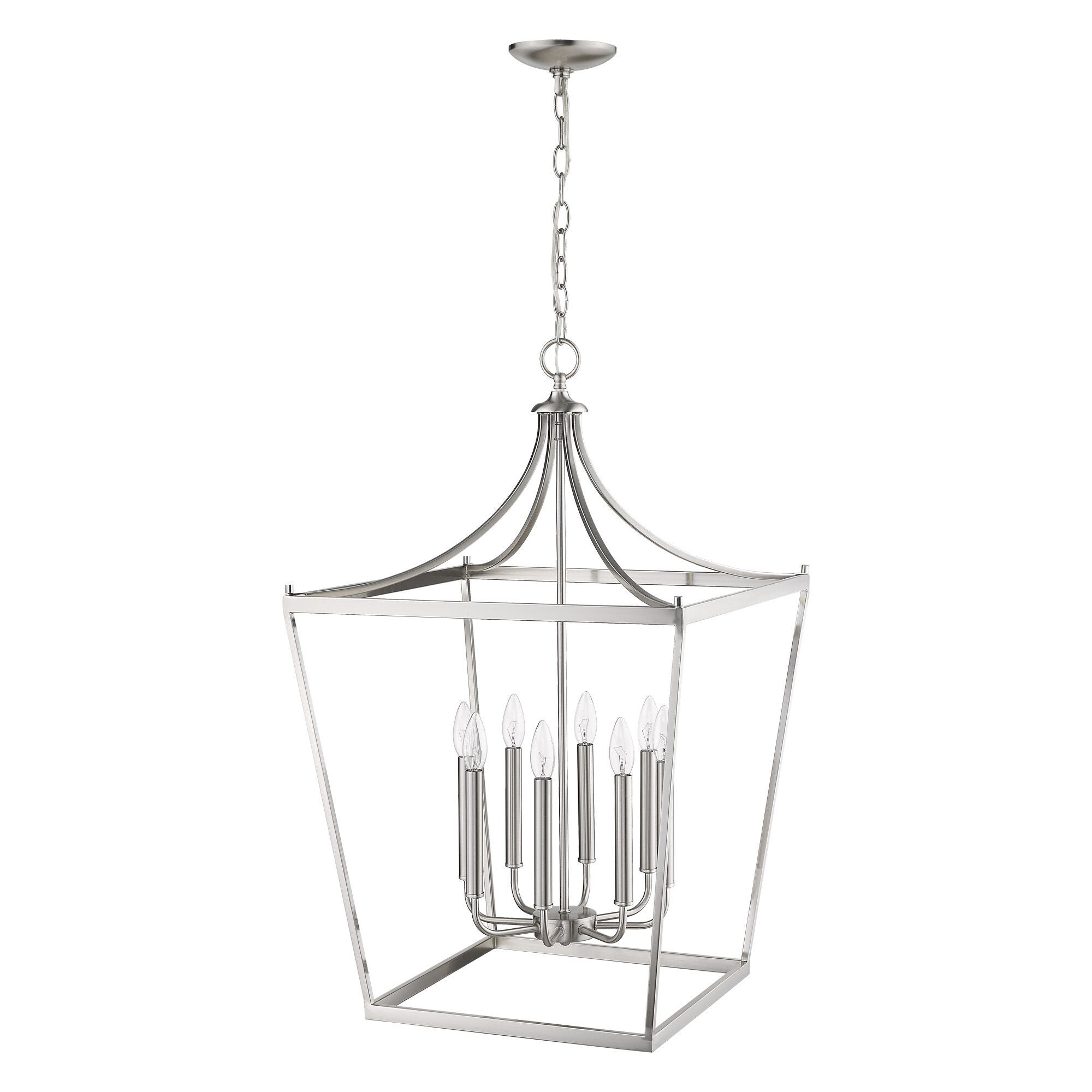 Shown in Satin Nickel finish and -- glass and -- shade
