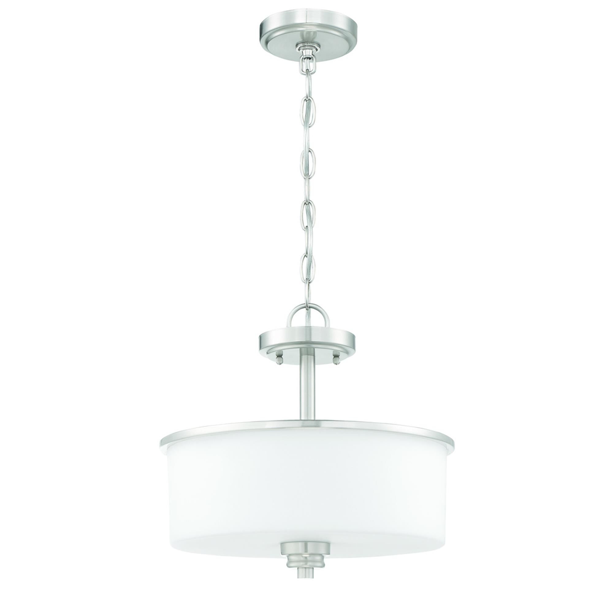 Shown in Brushed Polished Nickel finish and White Frosted glass and Glass shade