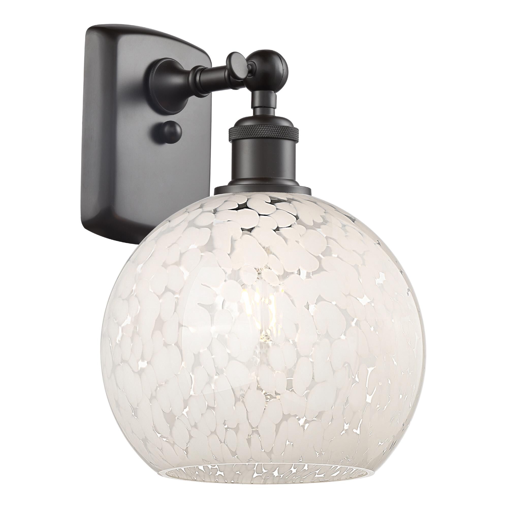 Shown in Oil Rubbed Bronze finish and White Mouchette glass