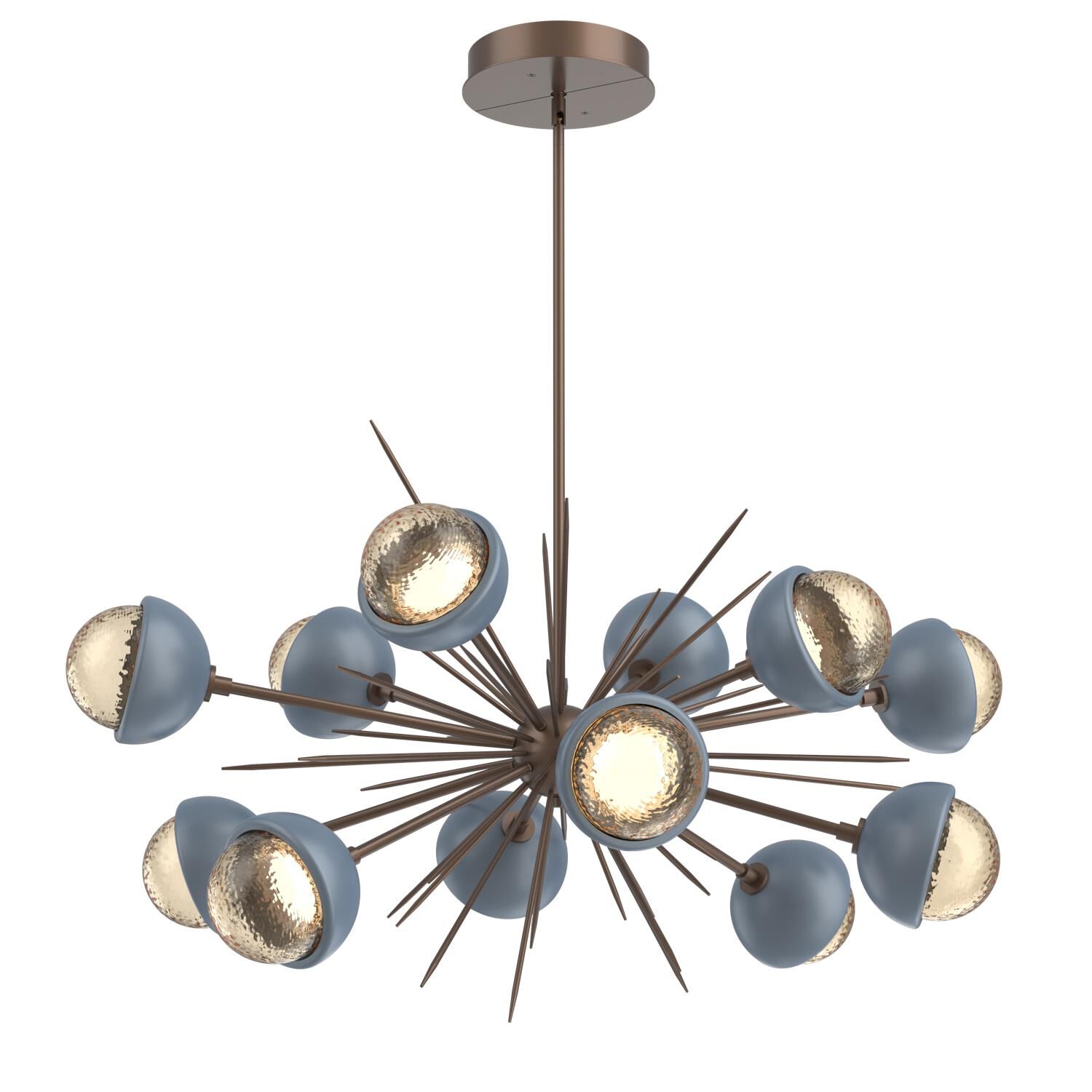Shown in Burnished Bronze finish and Amber glass and Poppy Blue accent