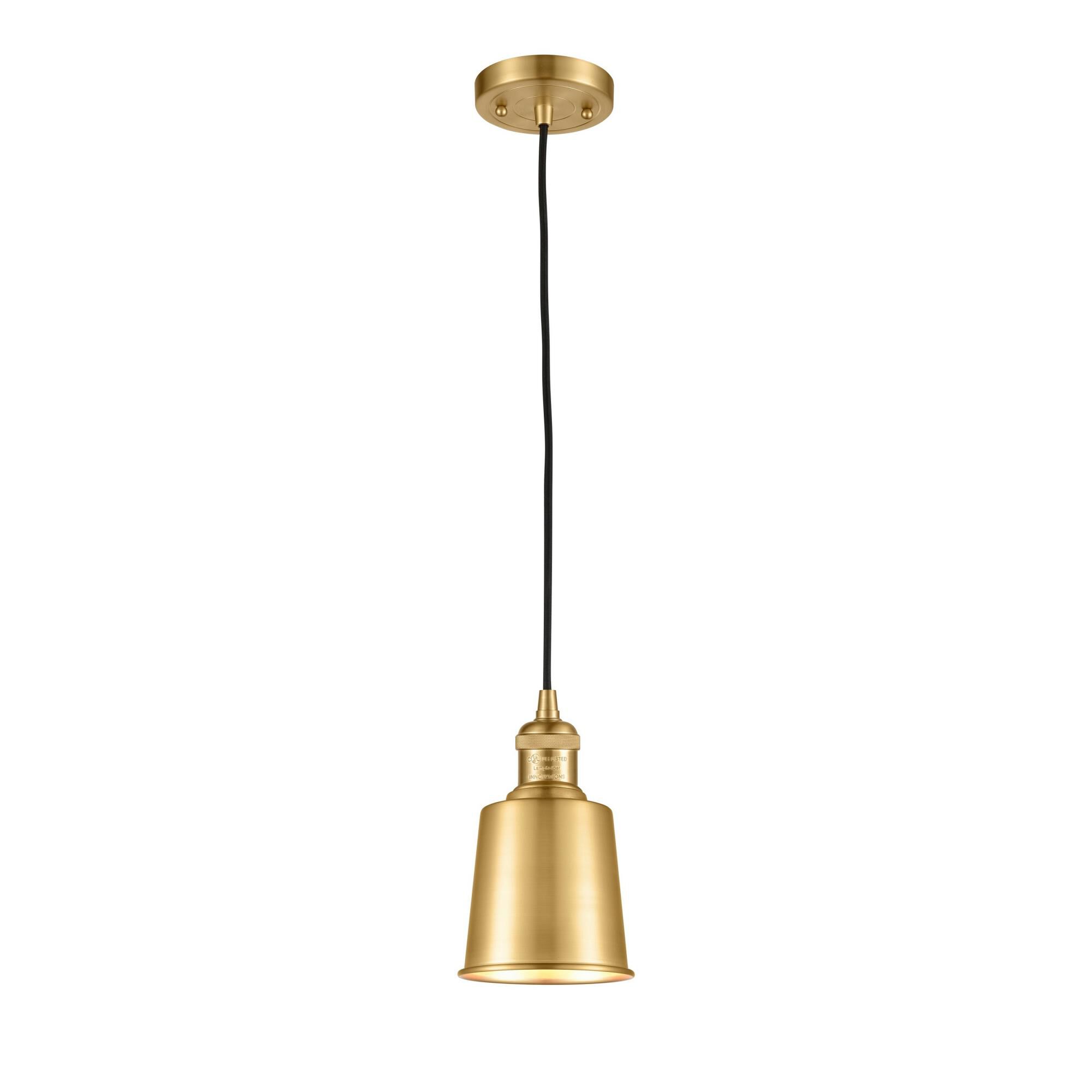 Shown in Satin Gold finish and Satin Gold Addison shade