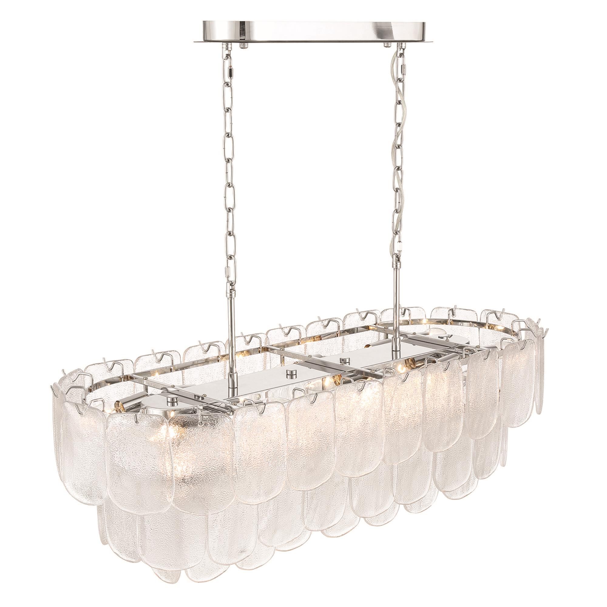 Shown in Polished Nickel and Crystalline finish and Piastra glass