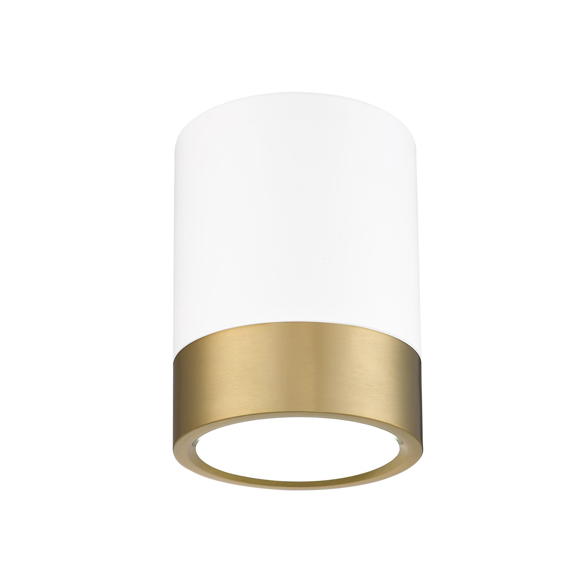 Shown in Matte White + Modern Gold finish and Frosted glass and Frosted shade