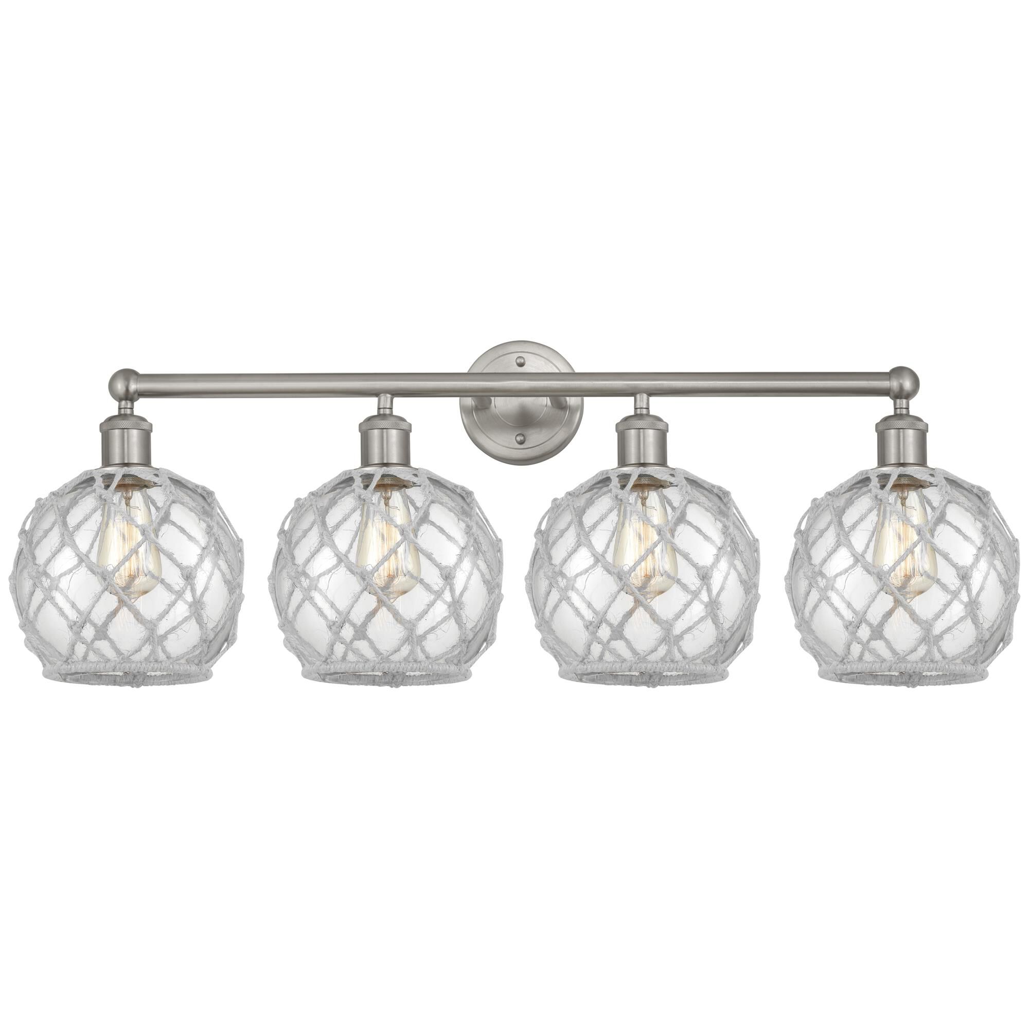 Shown in Brushed Satin Nickel finish and Clear with White Rope glass