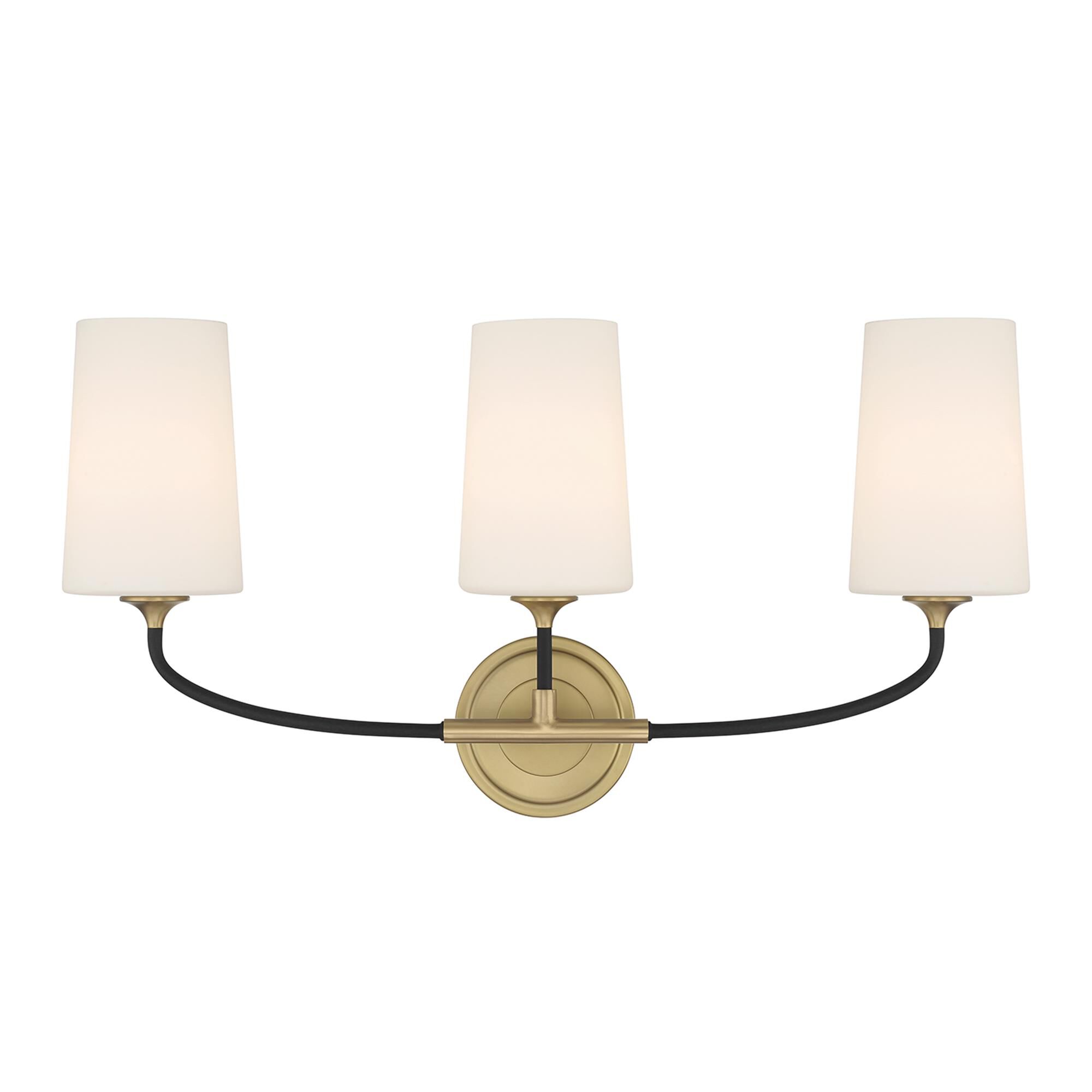 Shown in Black Forged and Modern Gold finish and White glass