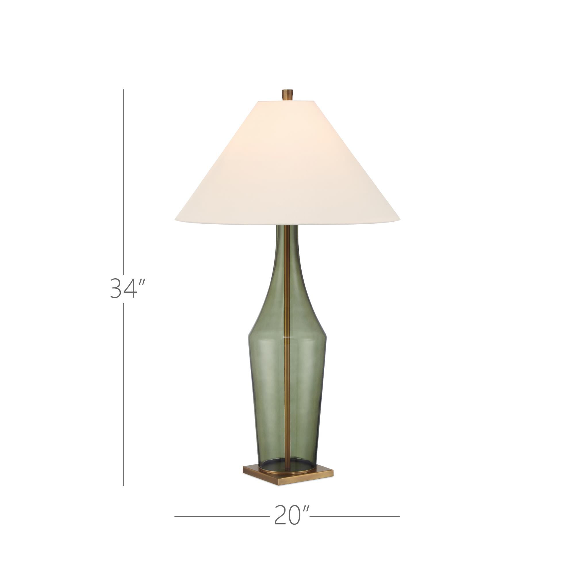 Shown in Green and Antique Brass finish and Beige Polyester/Hardback/Rolled Edge shade