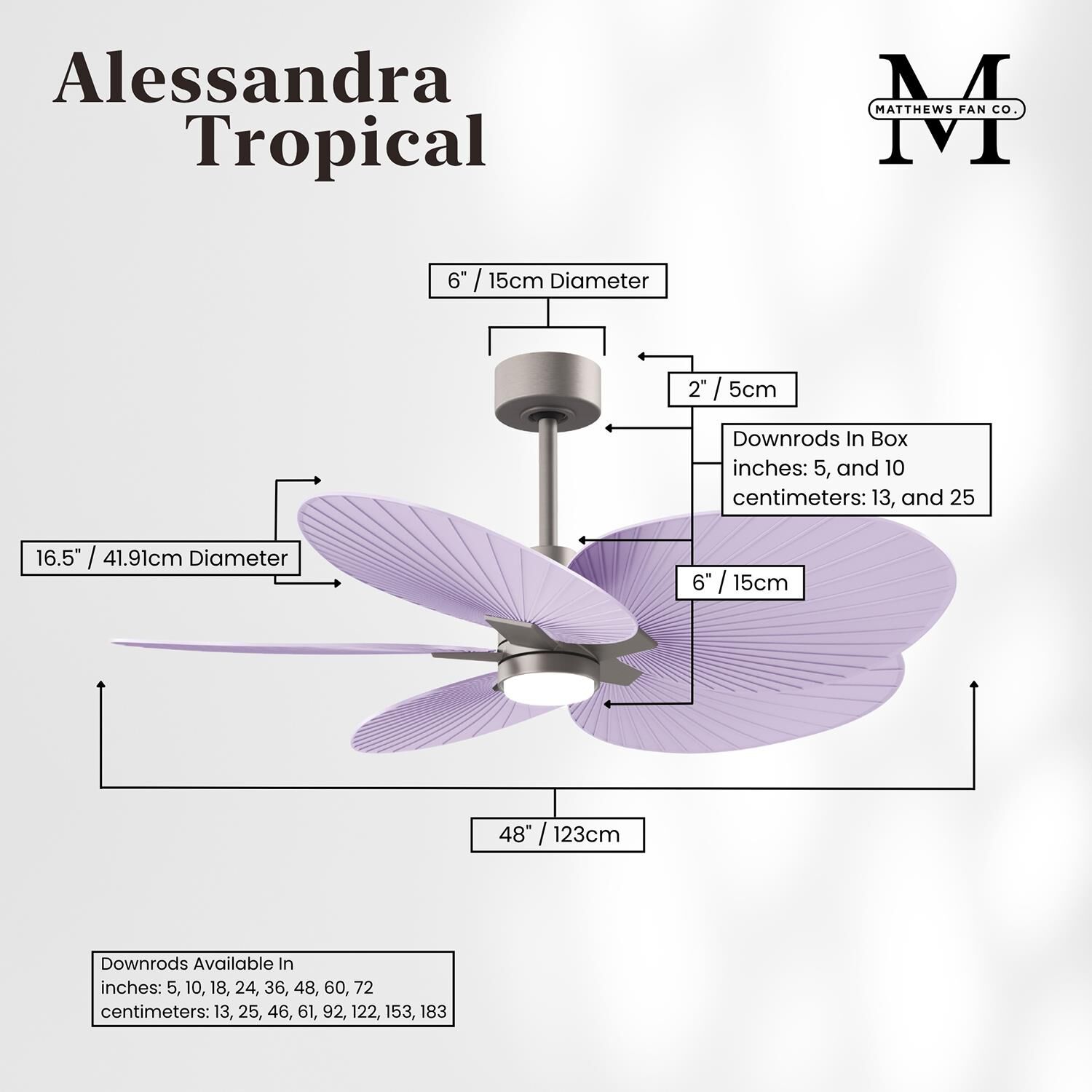 Alessandra Tropical Outdoor Rated 48 Inch Ceiling Fan with Light Kit by Matthews Fan Company
